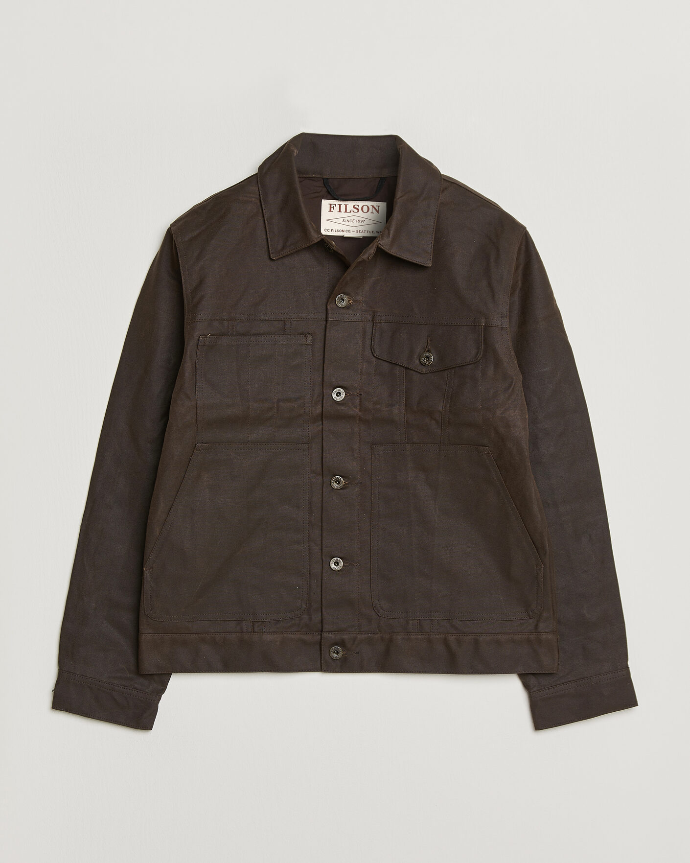 Herr | Jackor | Filson | Short Lined Tin Cloth Cruiser Dark Brown