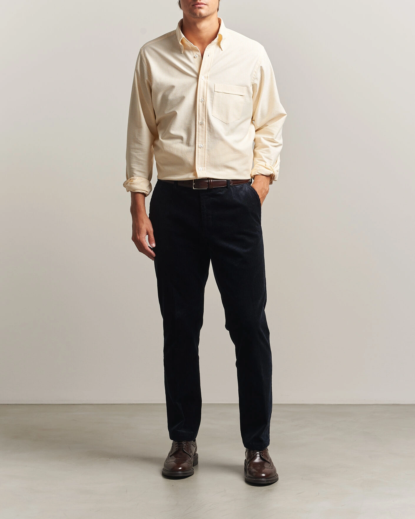 Herr | Skjortor | Drake's | Striped Button Down Oxford Shirt Yellow
