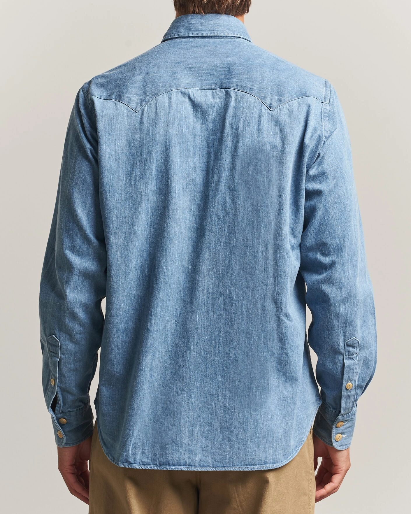 Herr | Skjortor | Drake's | Denim Western Shirt Bleached Blue