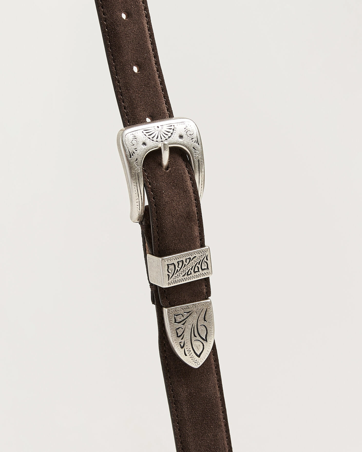 Herr | Bälten | Drake's | Suede Western Belt Dark Brown