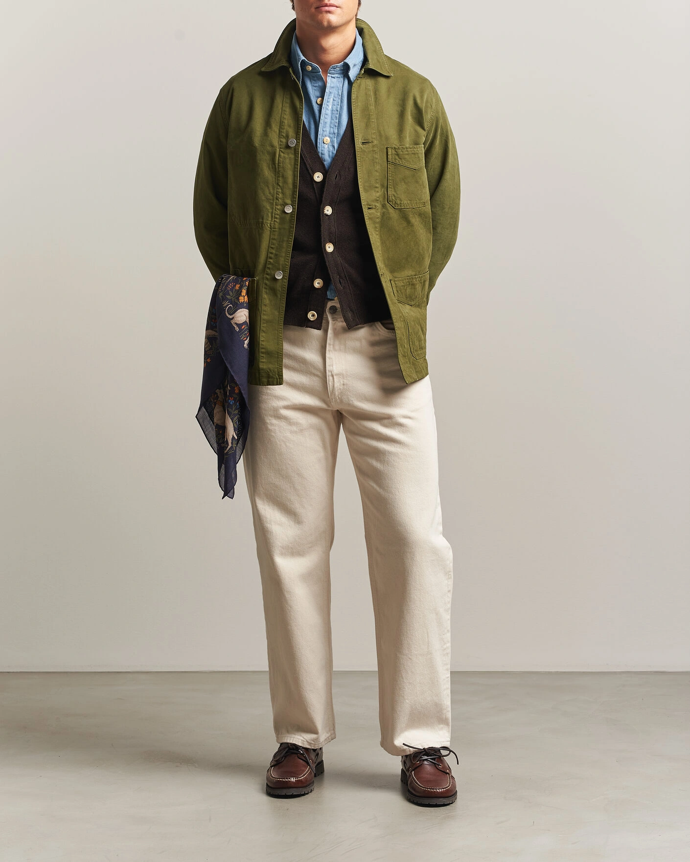 Herr | Jackor | Drake's | Duck Cotton Canvas Chore Jacket Olive