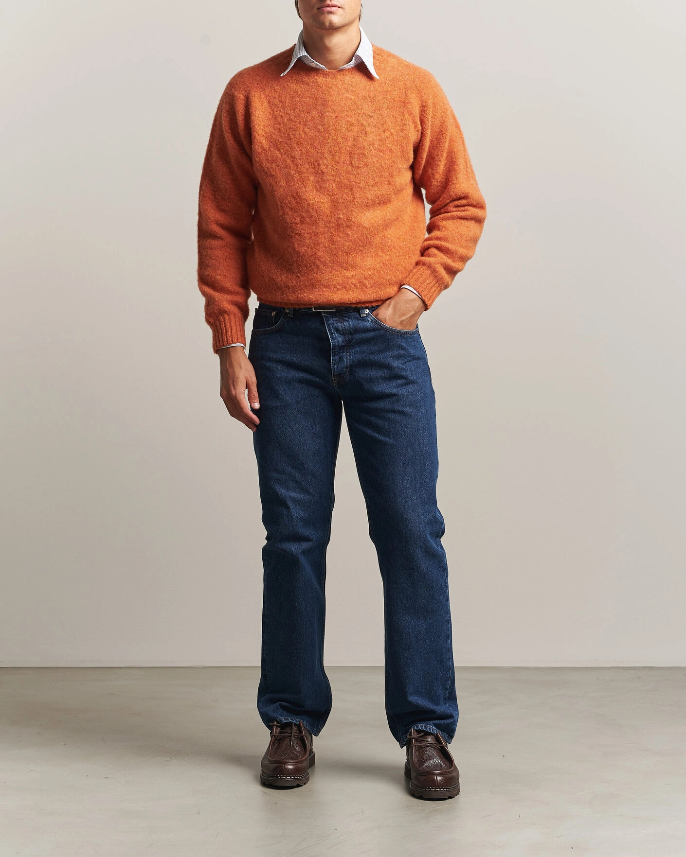 Herr | Tröjor | Drake's | Brushed Shetland Crew Orange