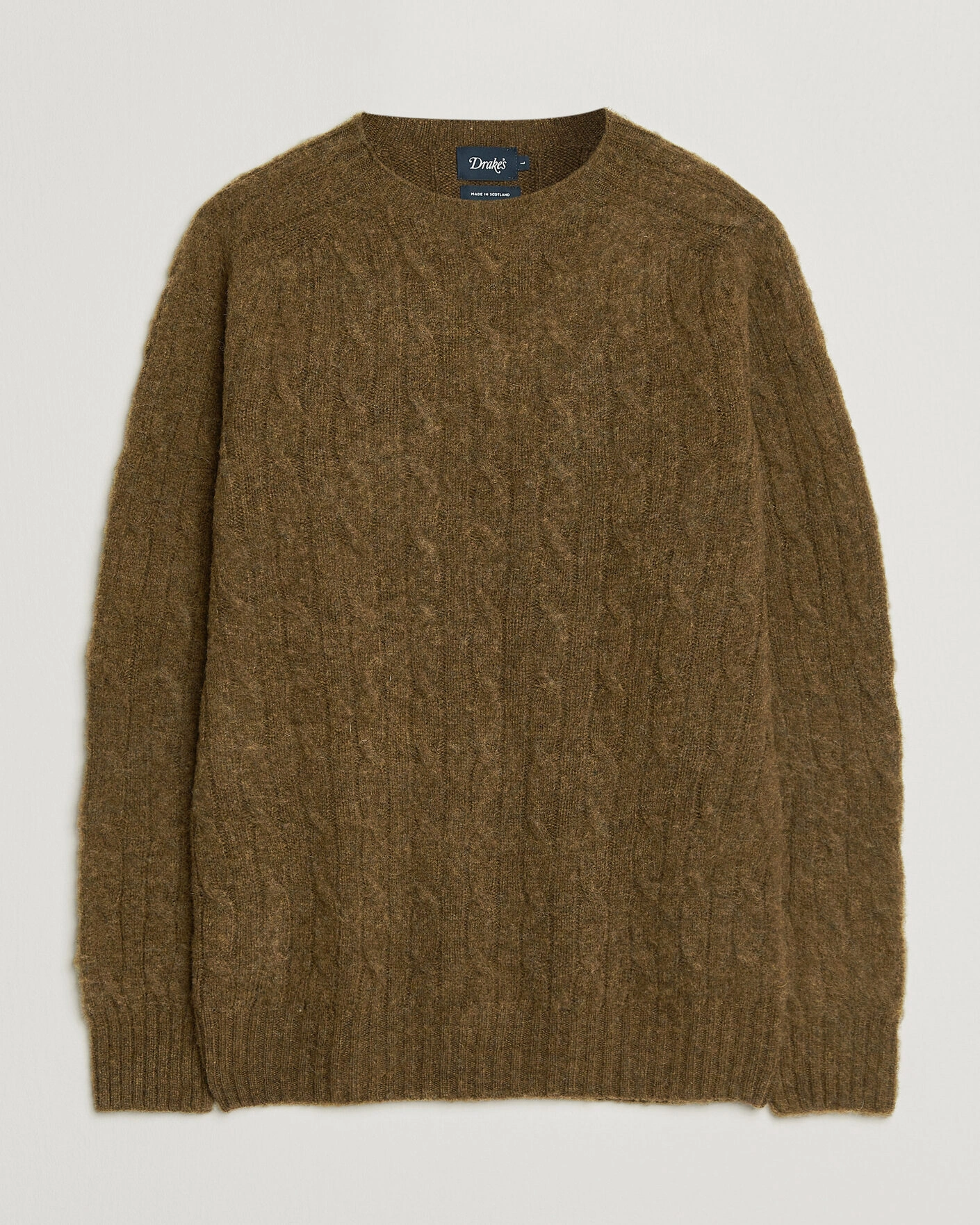 Herr | Tröjor | Drake's | Brushed Shetland Cable Crew Moorland Olive