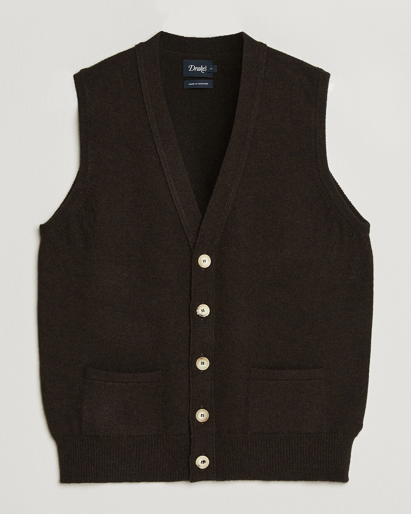 Herr | Tröjor | Drake's | Lambswool Vest Cardigan Dark Brown
