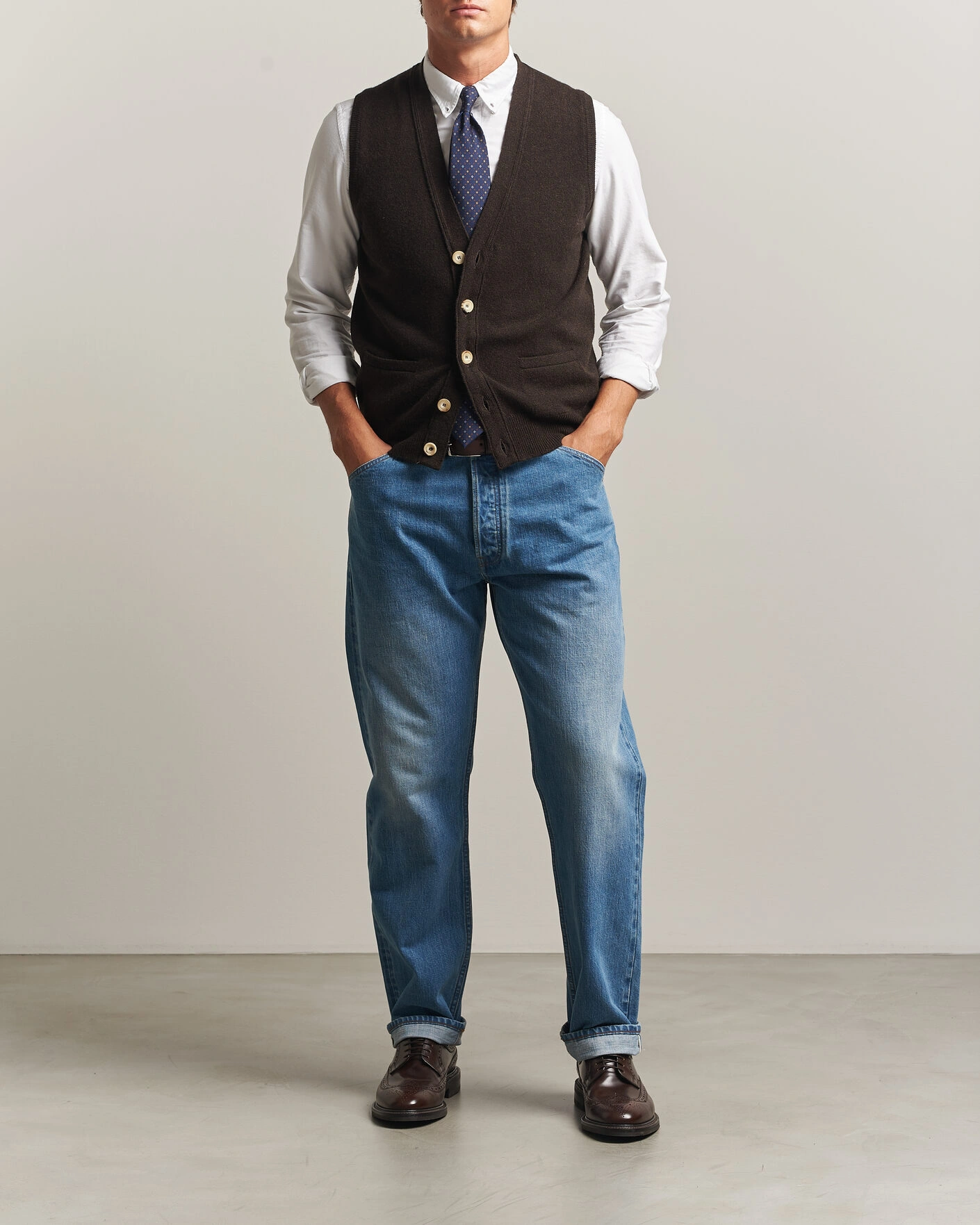 Herr | Tröjor | Drake's | Lambswool Vest Cardigan Dark Brown