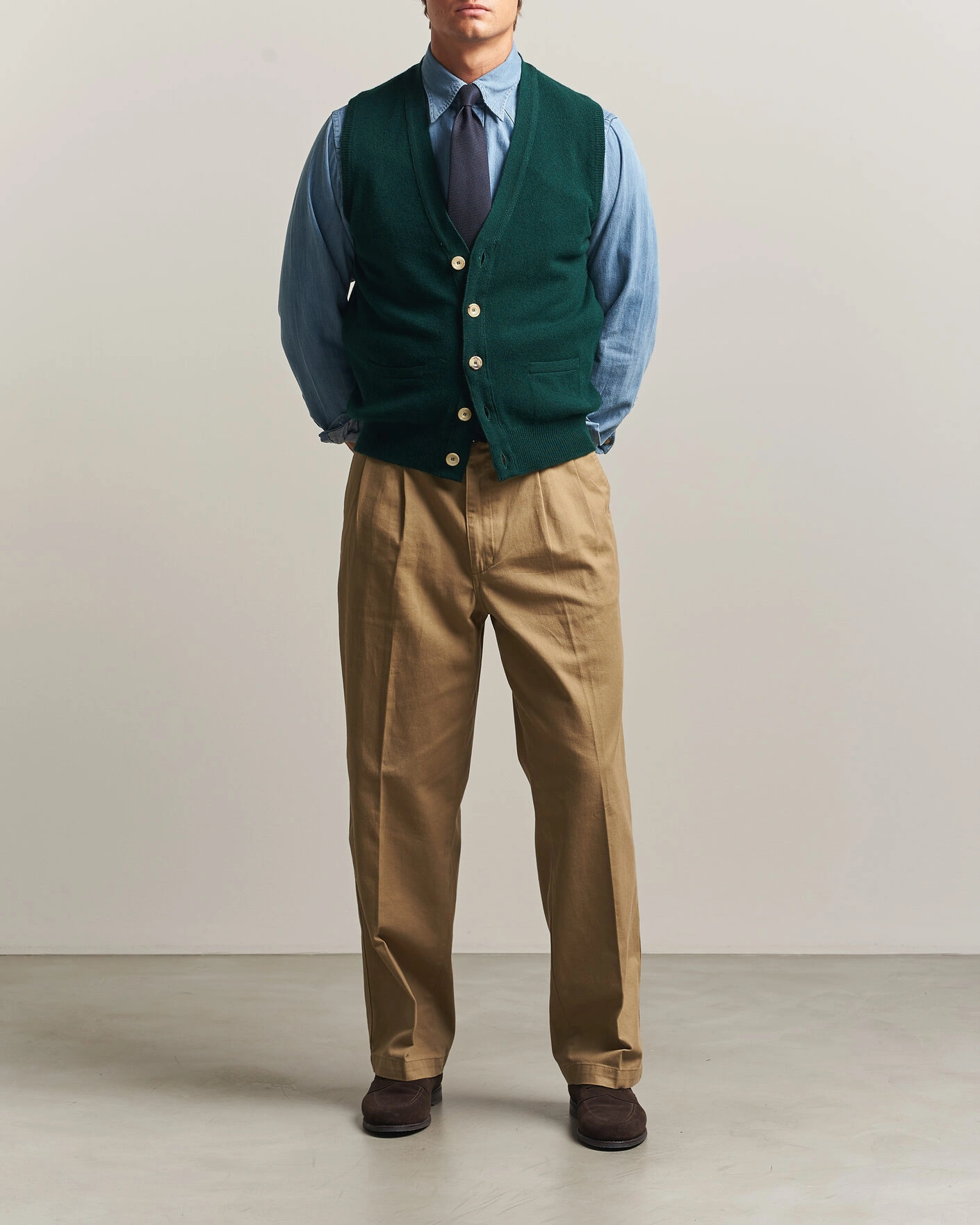 Herr | Tröjor | Drake's | Lambswool Vest Cardigan Green