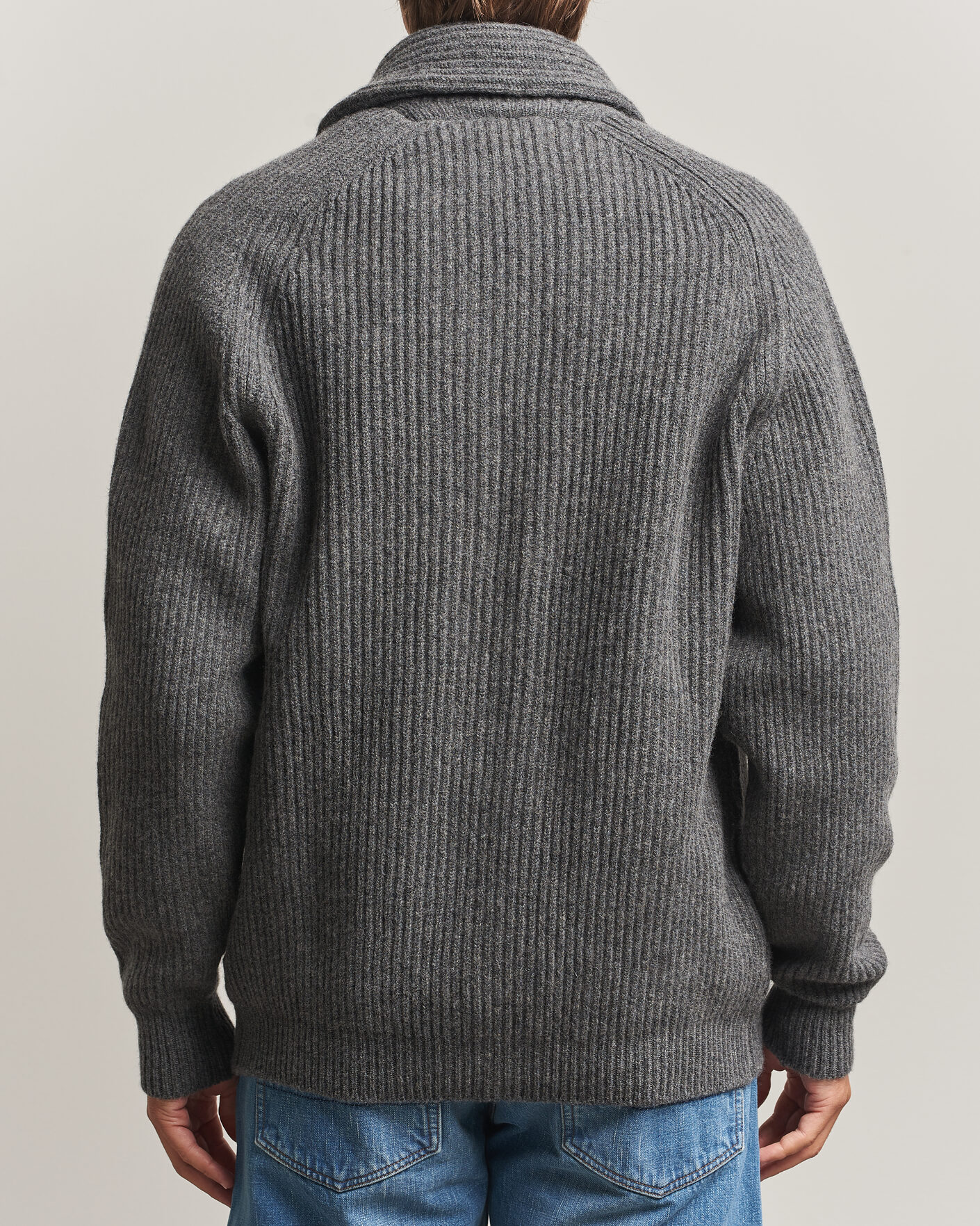 Herr | Tröjor | Drake's | Lambswool Shawl Collar Rib Cardigan Grey