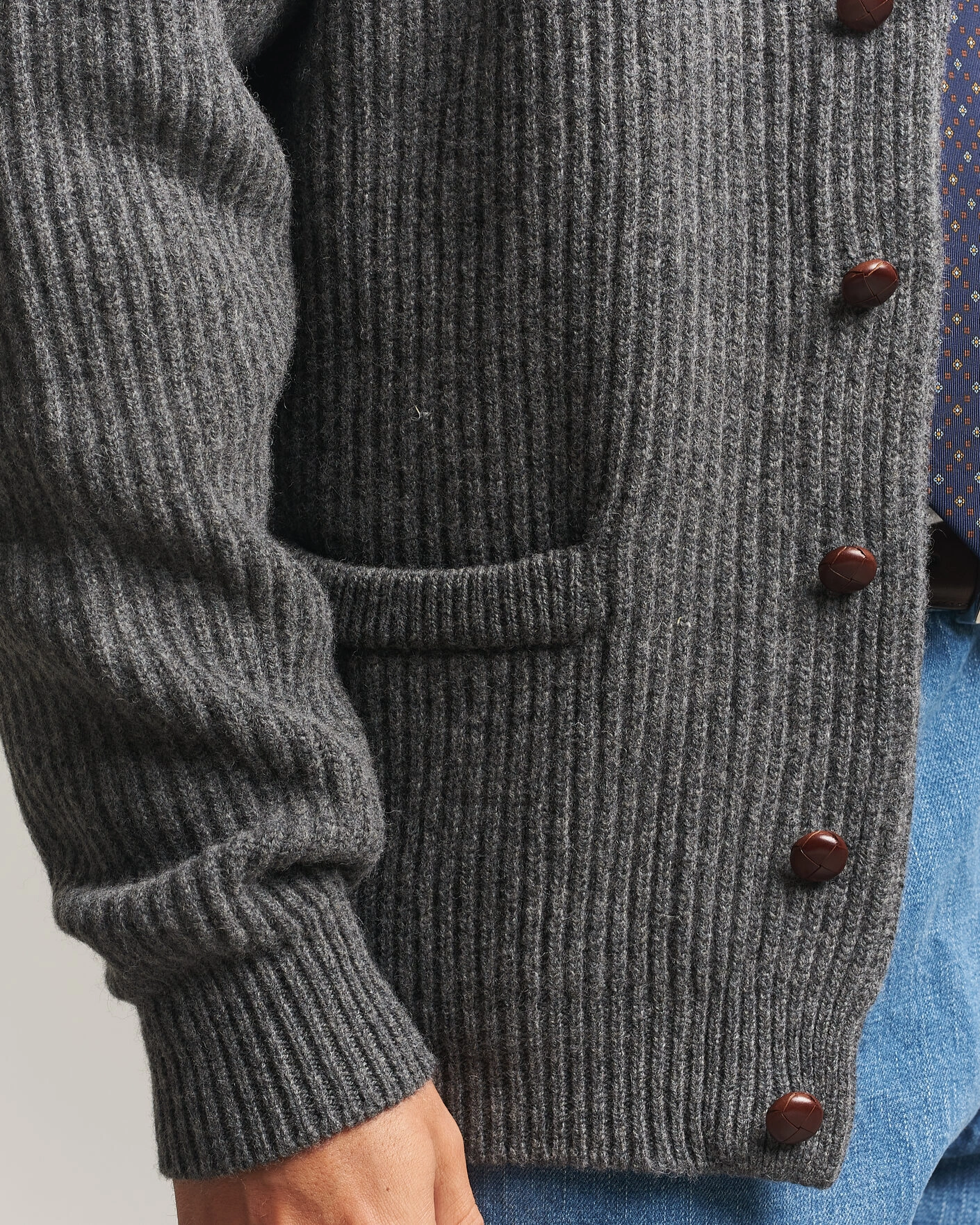 Herr | Tröjor | Drake's | Lambswool Shawl Collar Rib Cardigan Grey
