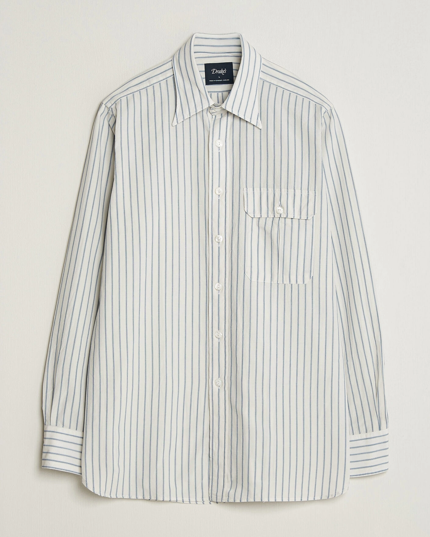 Herr | Skjortor | Drake's | One Pocket Halo Stripe Shirt White