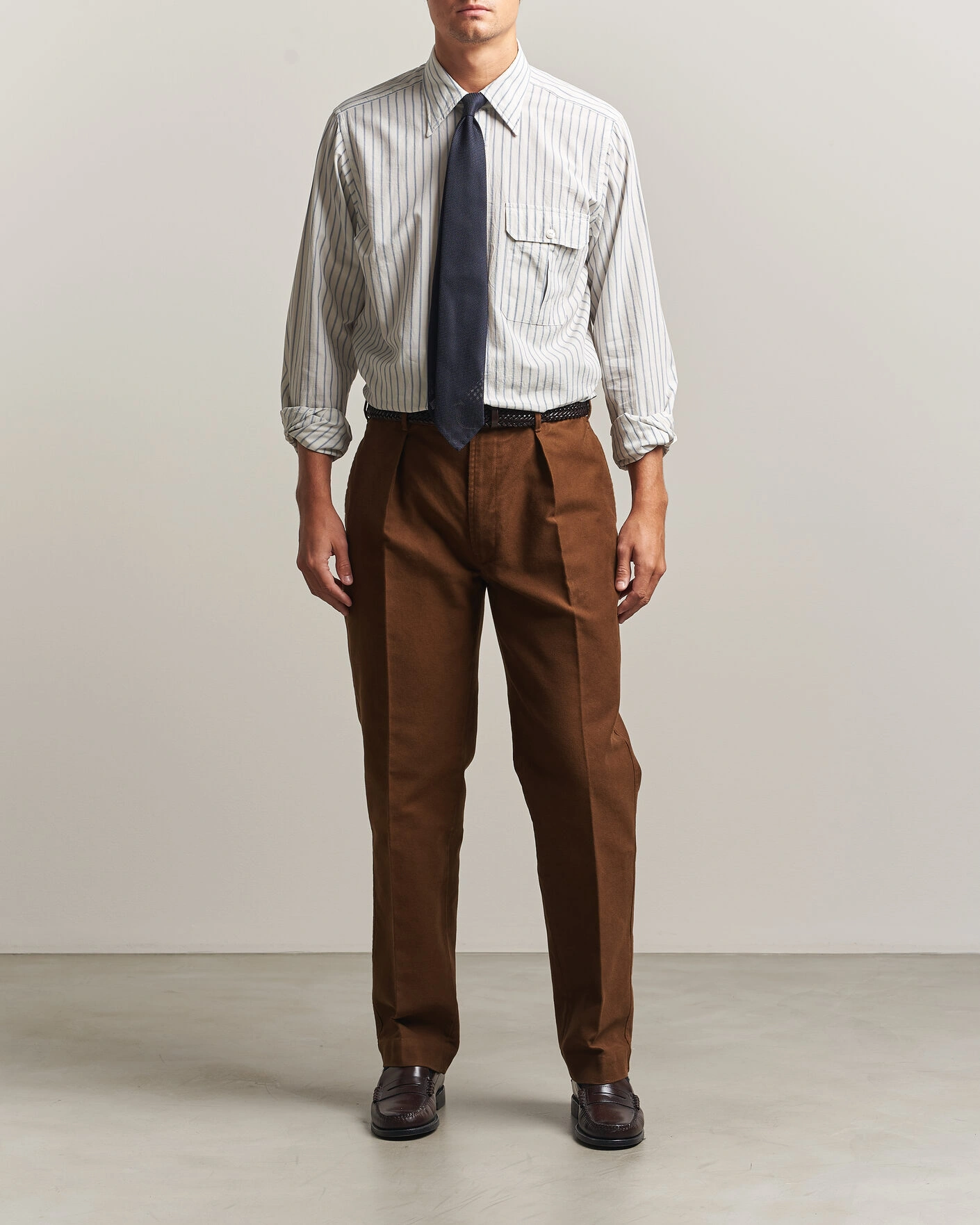Herr | Skjortor | Drake's | One Pocket Halo Stripe Shirt White