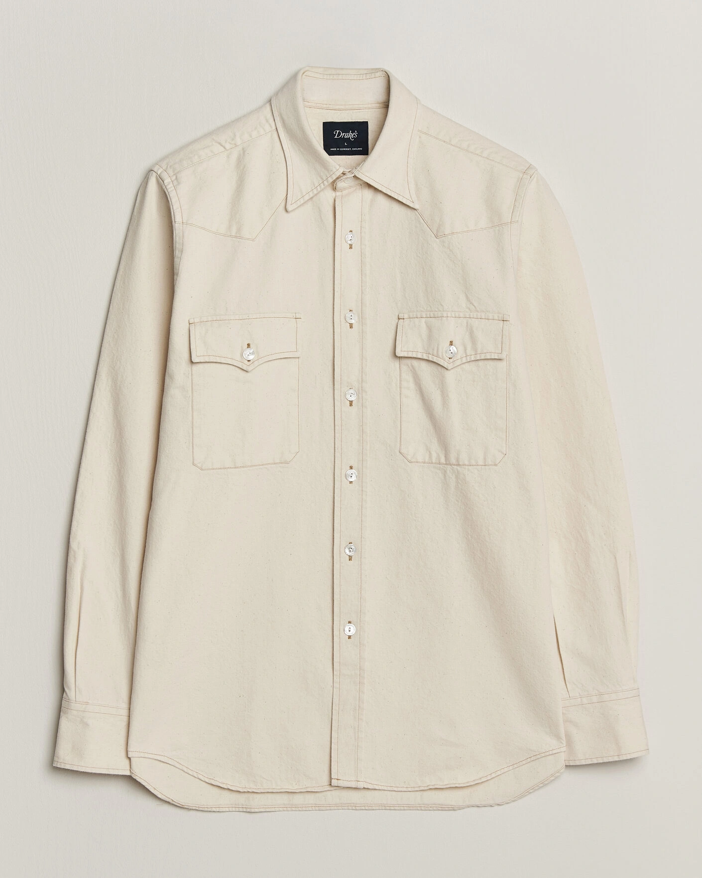 Herr | Skjortor | Drake's | Western Denim Shirt Stone Wash Ecru