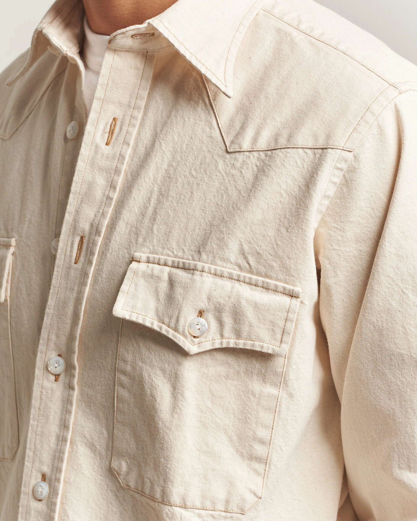 Herr | Skjortor | Drake's | Western Denim Shirt Stone Wash Ecru