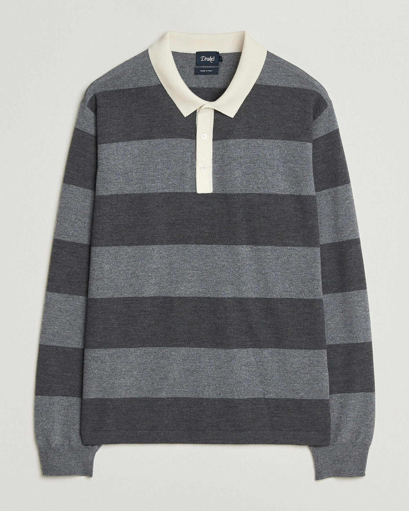 Herr | Tröjor | Drake's | Block Stripe Knitted Rugby Mid Grey
