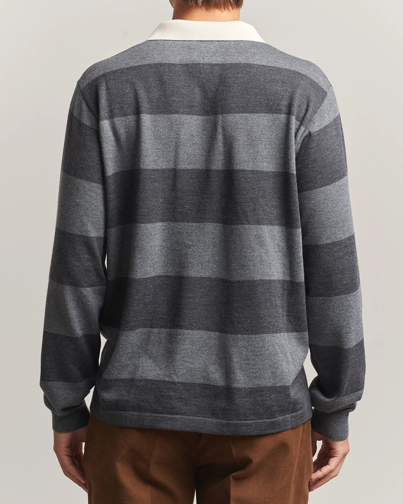 Herr | Tröjor | Drake's | Block Stripe Knitted Rugby Mid Grey