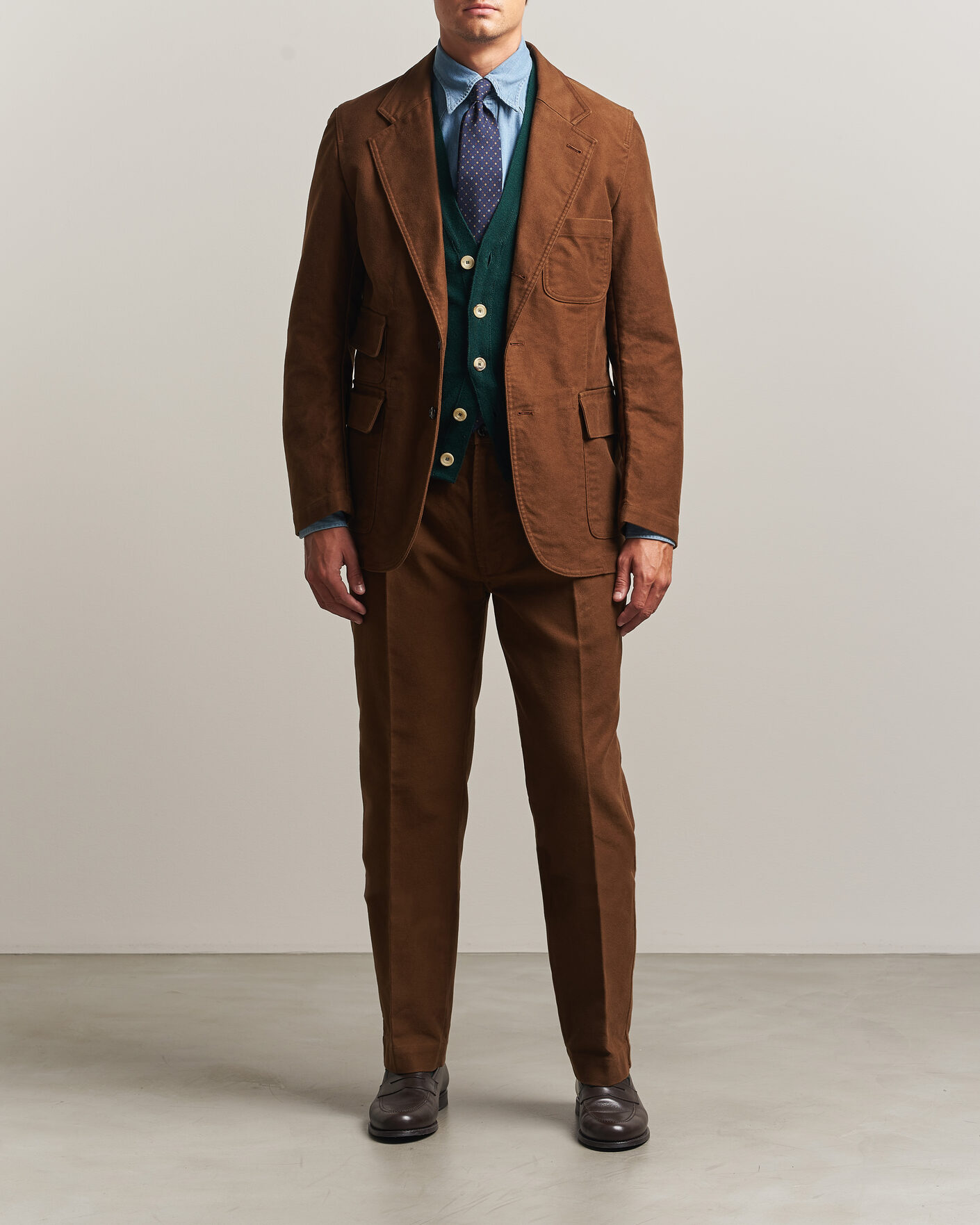 Herr | Byxor | Drake's | MKIV Japanese Moleskin Games Trousers Brown