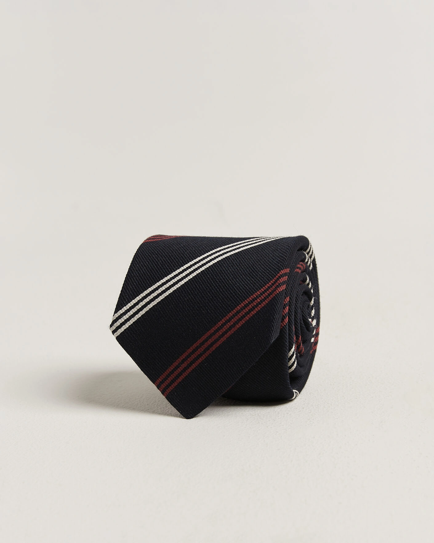 Herr | Slipsar | Drake's | Reppe Stripe Wool/Silk Tie Navy/Brown/White