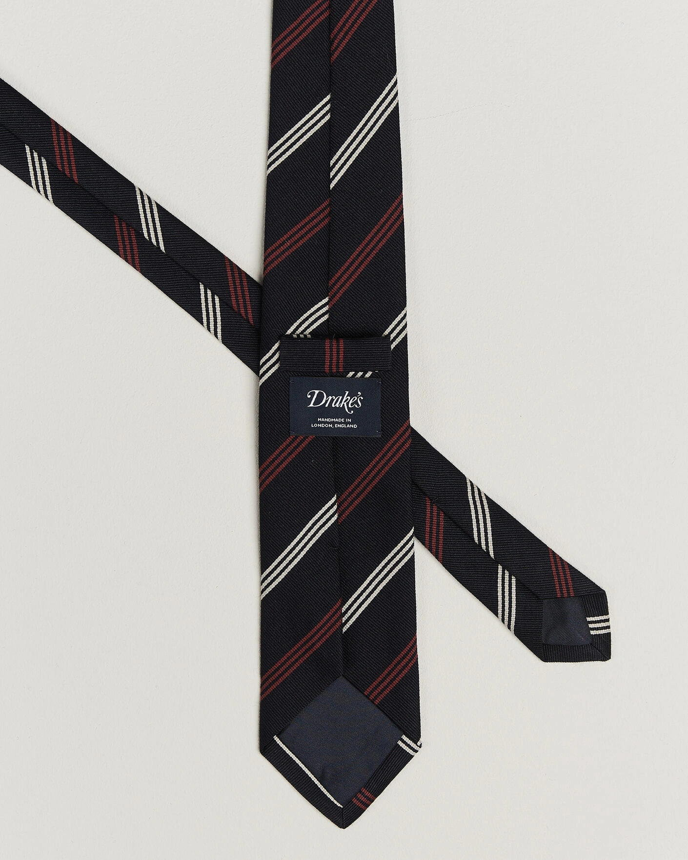 Herr | Slipsar | Drake's | Reppe Stripe Wool/Silk Tie Navy/Brown/White