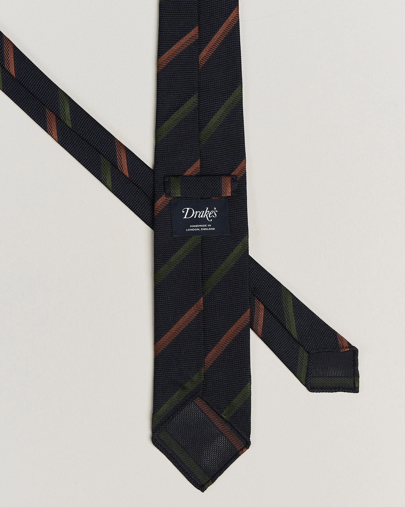Herr | Slipsar | Drake's | Multistripe Grenadine Silk Tie Navy/Green/Brown