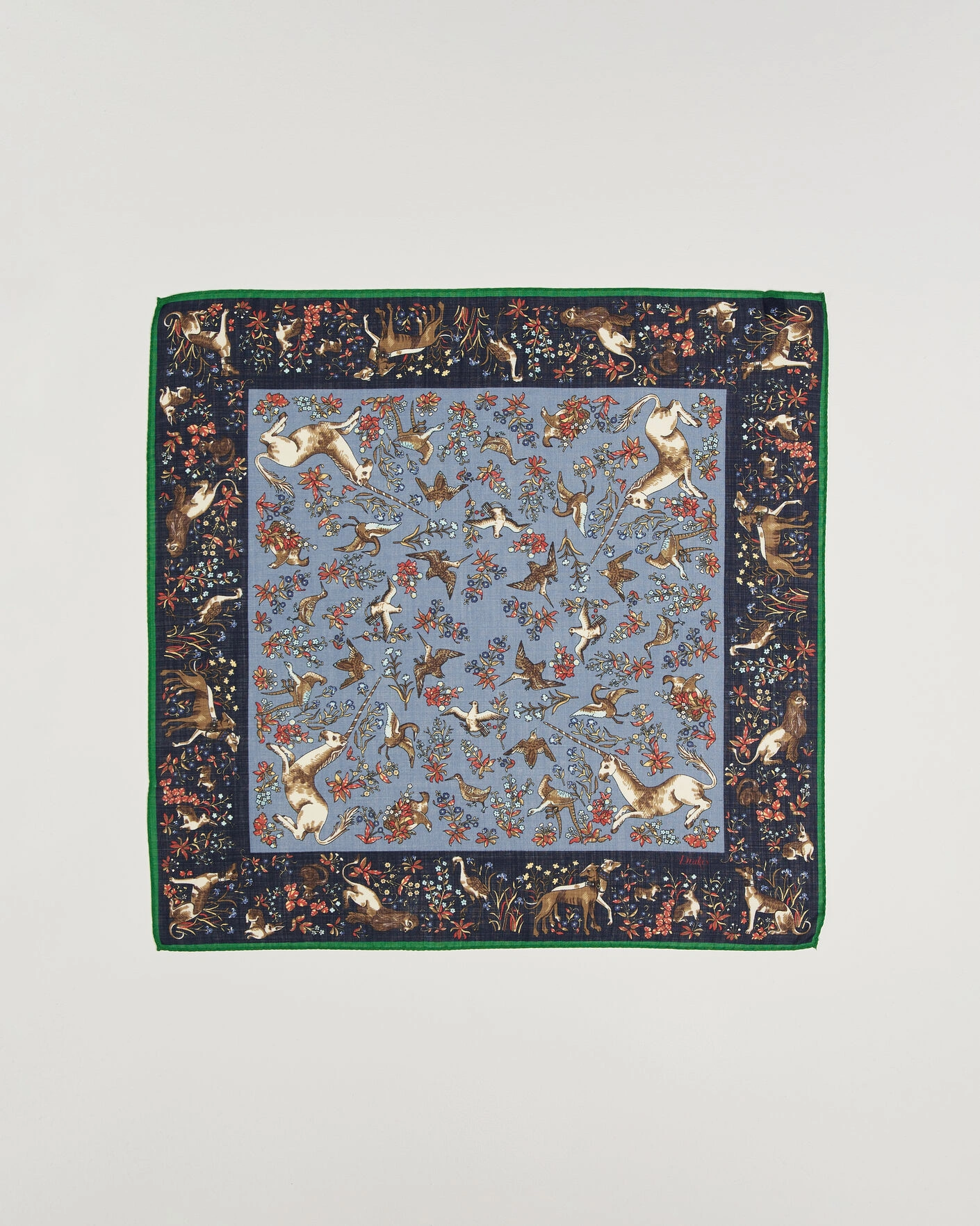Herr | Scarves | Drake's | Unicorn Tapestry Wool/Silk Bandana Navy