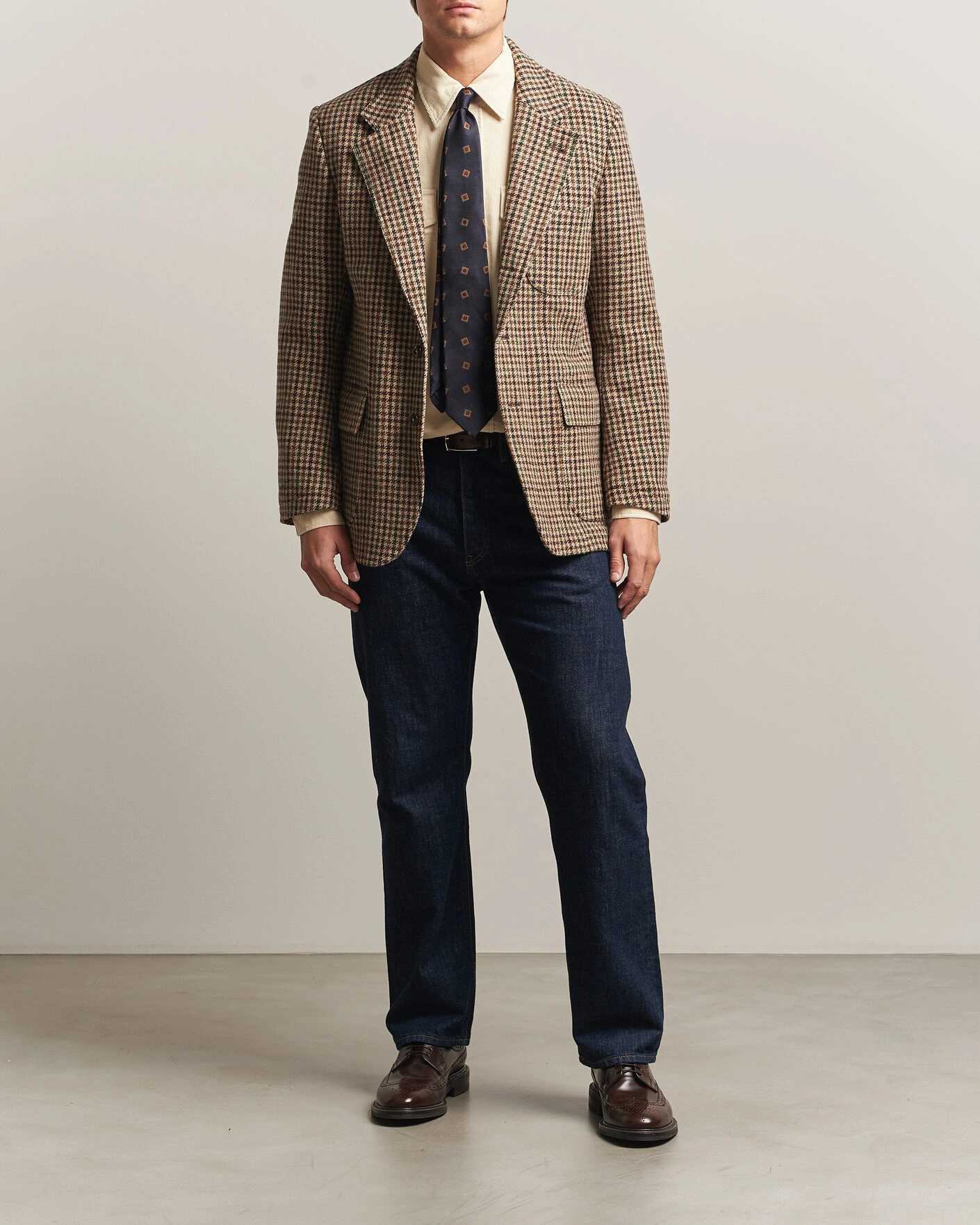 Herr | Kavajer | Drake's | MKVII Tweed Houndcheck Games Blazer Brown
