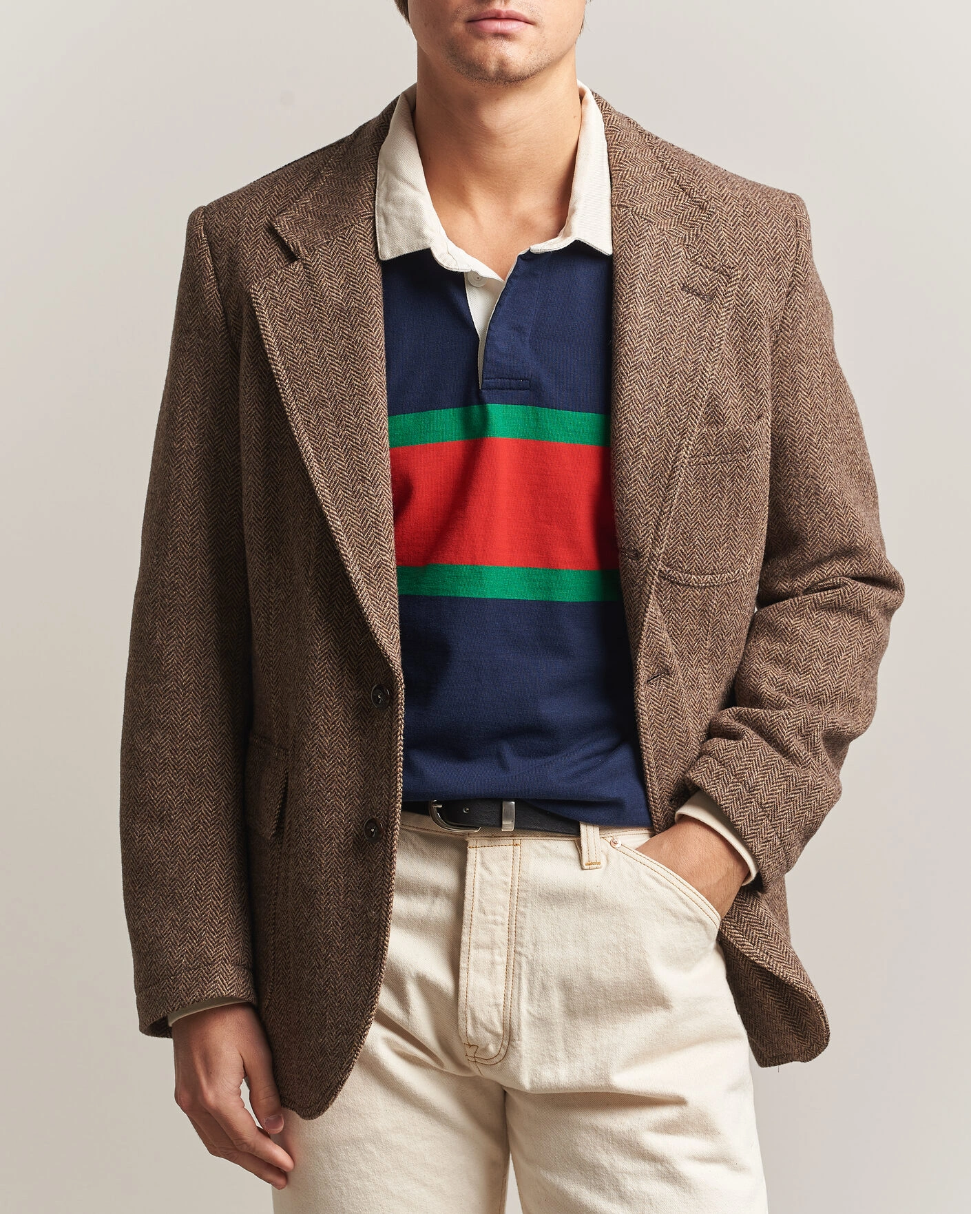 Herr | Kavajer | Drake's | MKVII Tweed Herringbone Games Blazer Brown