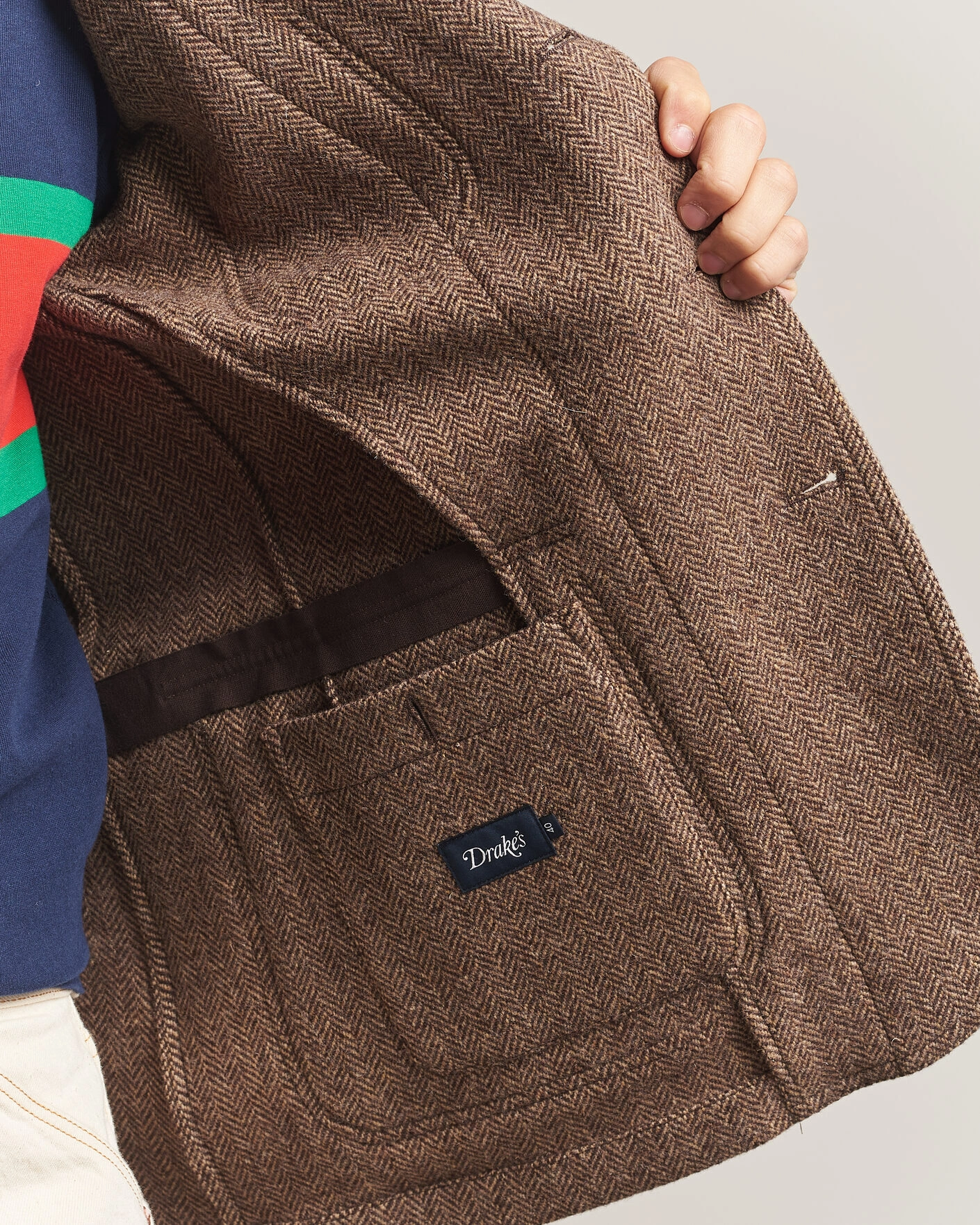 Herr | Kavajer | Drake's | MKVII Tweed Herringbone Games Blazer Brown