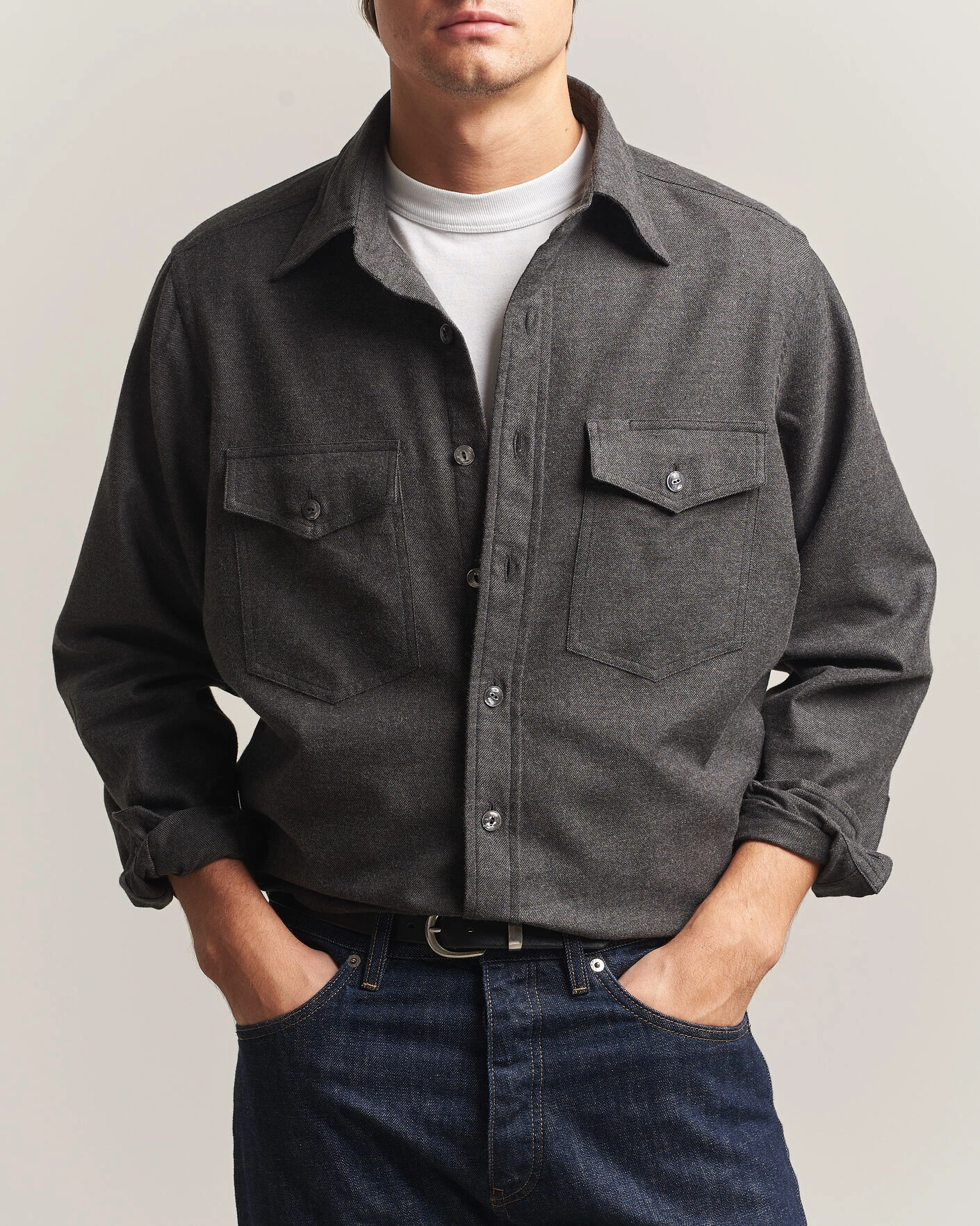 Herr | Skjortor | Drake's | Two Pocket Casual Shirt Grey