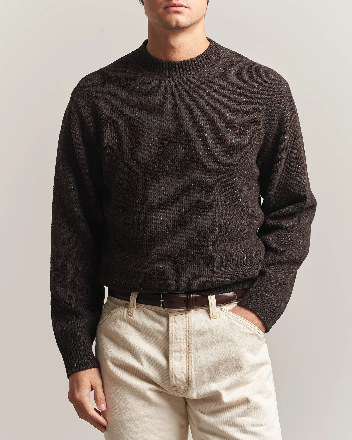 Herr | Tröjor | Drake's | Donegal Crewneck Brown