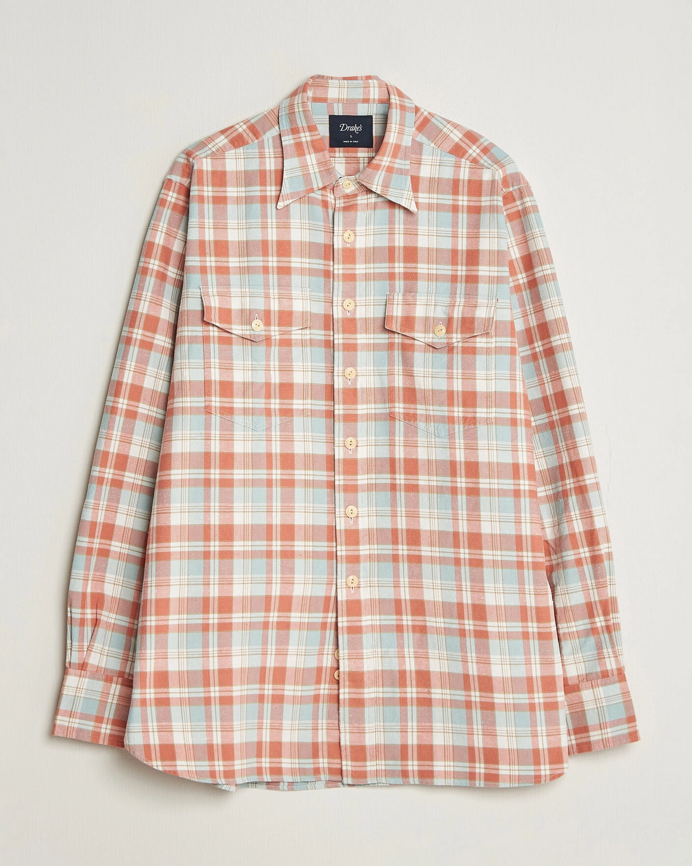 Herr | Skjortor | Drake's | Two Pocket Check Shirt Pink/Blue