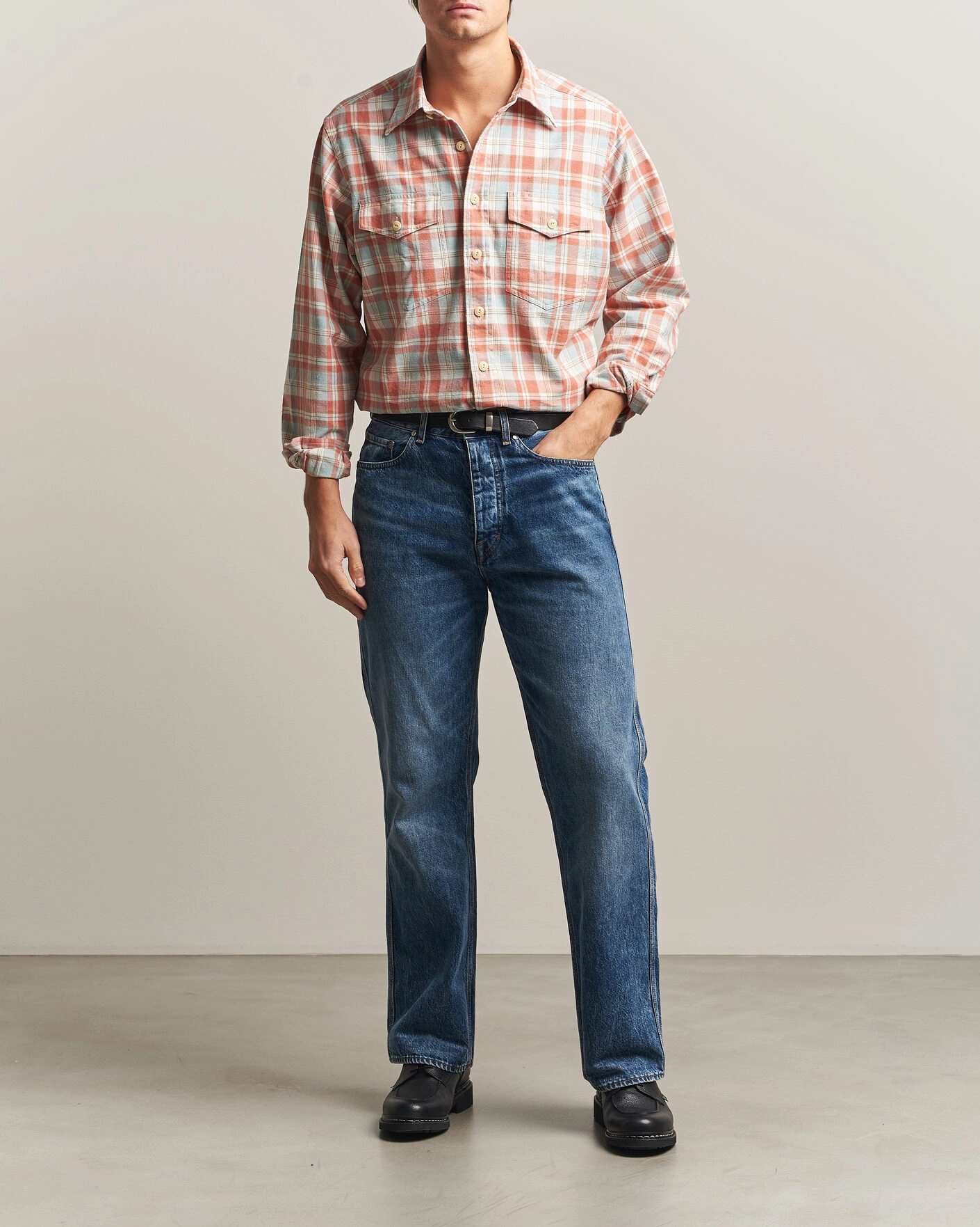 Herr | Skjortor | Drake's | Two Pocket Check Shirt Pink/Blue