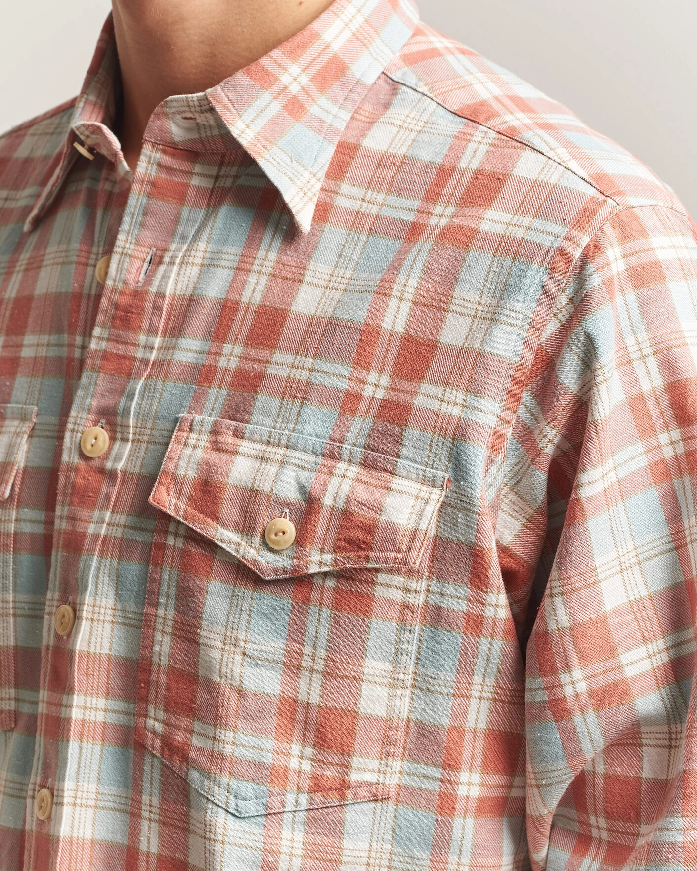 Herr | Skjortor | Drake's | Two Pocket Check Shirt Pink/Blue