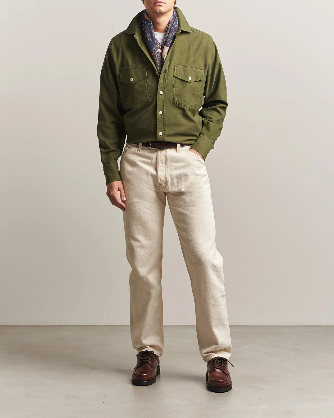 Herr | Skjortor | Drake's | Two Pocket Casual Cotton Shirt Olive
