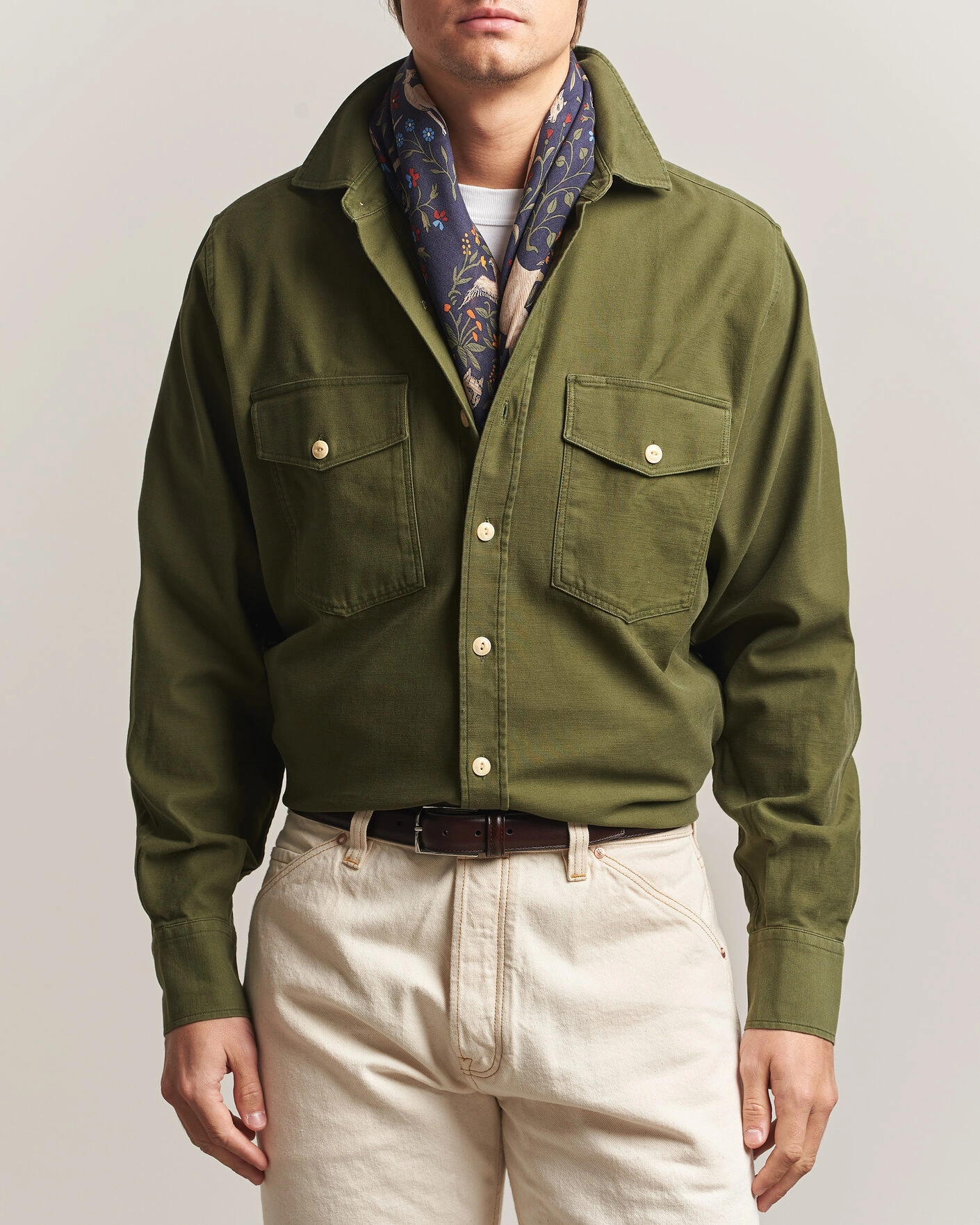Herr | Skjortor | Drake's | Two Pocket Casual Cotton Shirt Olive