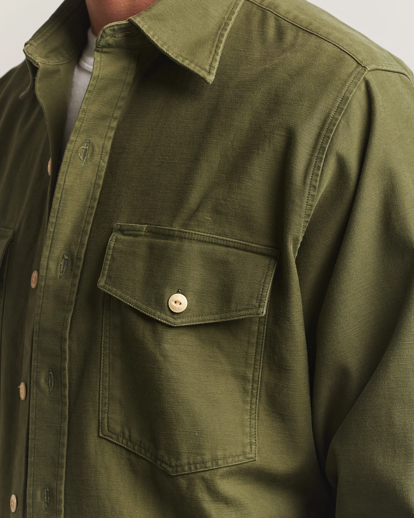 Herr | Skjortor | Drake's | Two Pocket Casual Cotton Shirt Olive