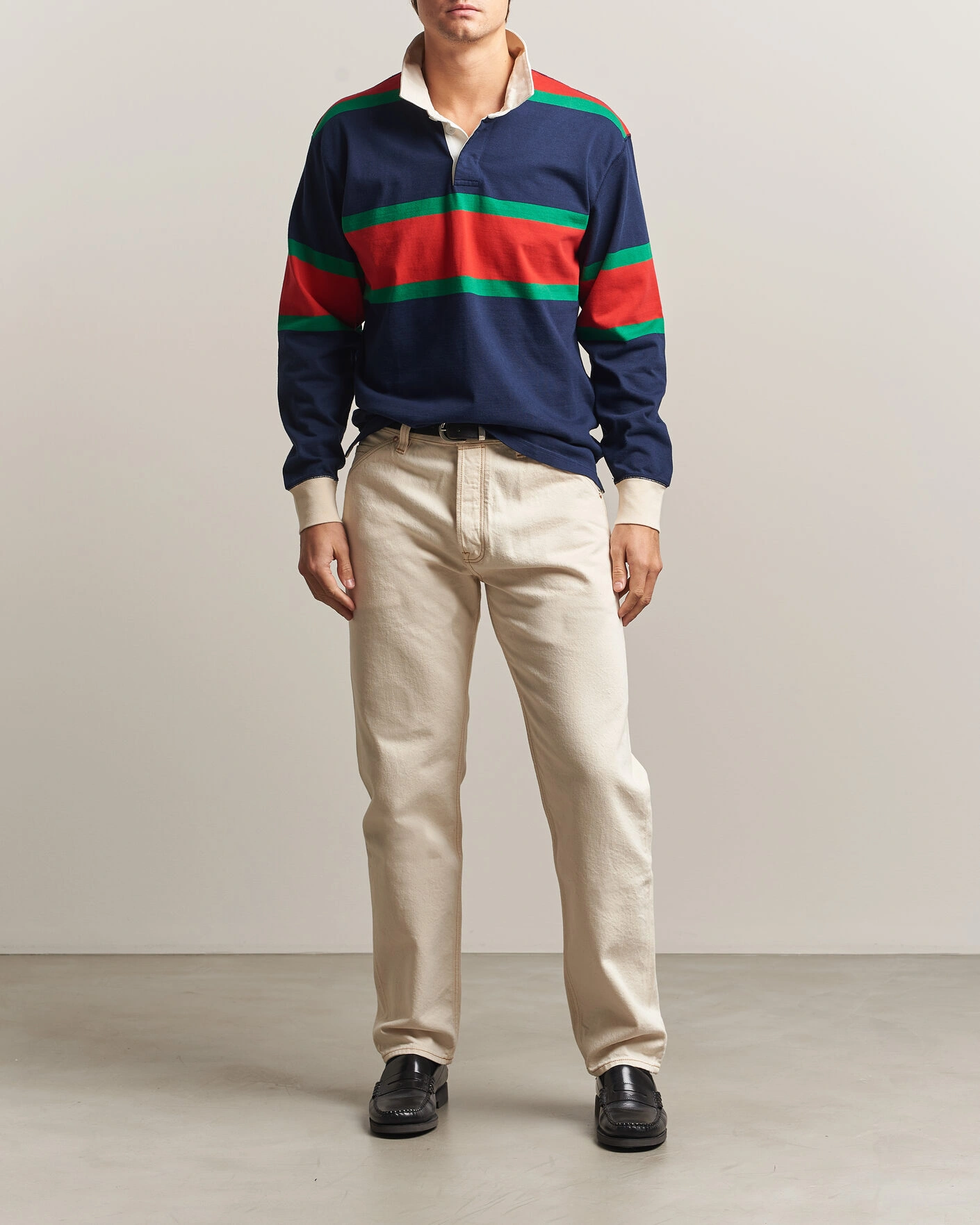Herr | Tröjor | Drake's | Middle Stripe Rugby Navy/Red/Green