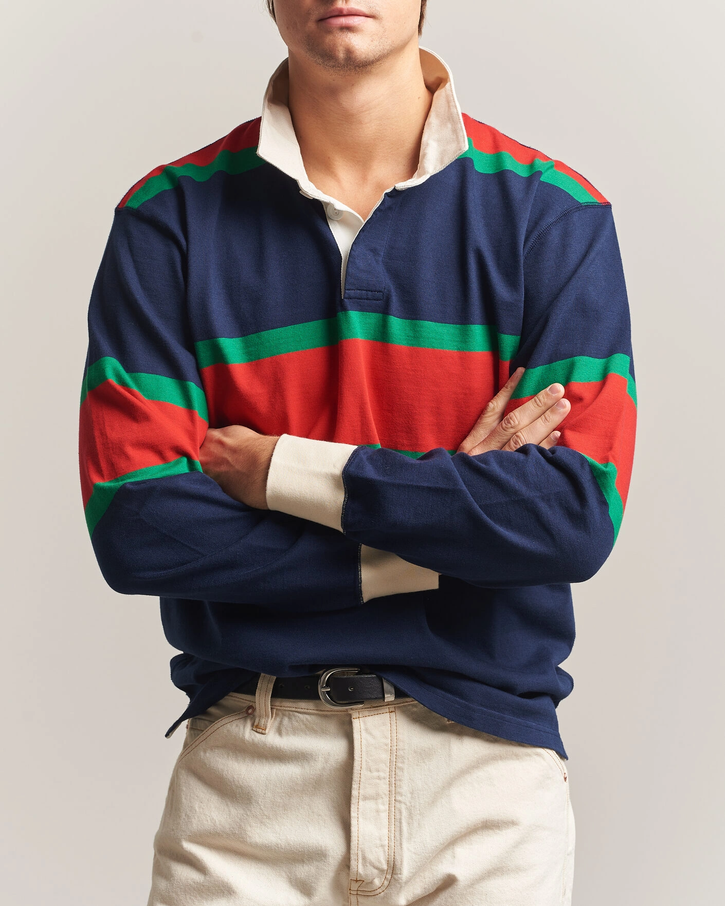 Herr | Tröjor | Drake's | Middle Stripe Rugby Navy/Red/Green