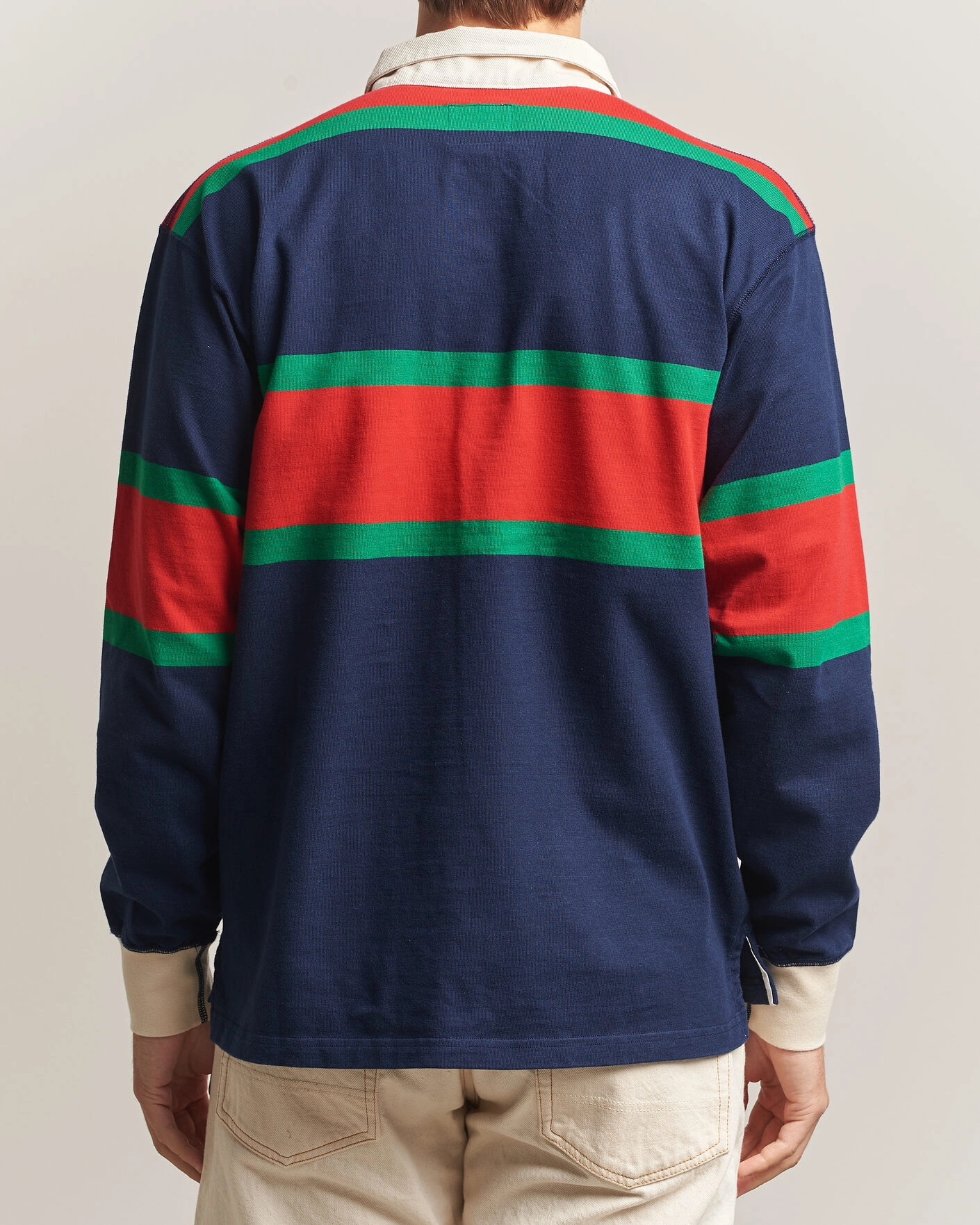 Herr | Tröjor | Drake's | Middle Stripe Rugby Navy/Red/Green