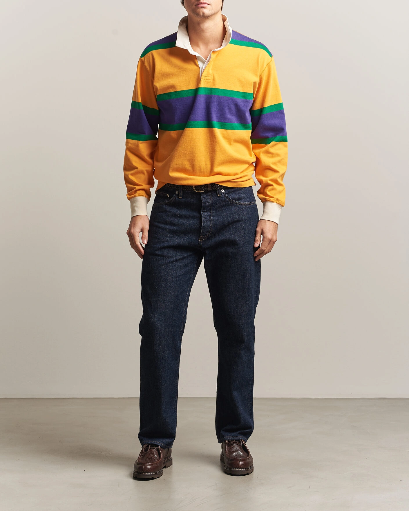 Herr | Tröjor | Drake's | Block Stripe Rugby Yellow