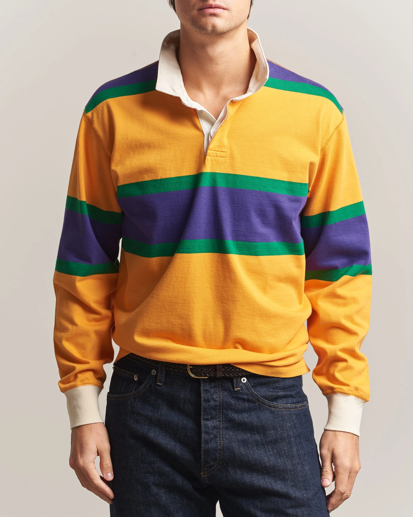 Herr | Tröjor | Drake's | Block Stripe Rugby Yellow