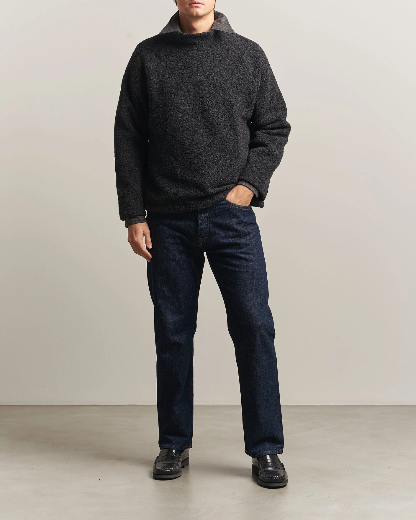 Herr | Tröjor | Drake's | Mock Neck Fleece Grey
