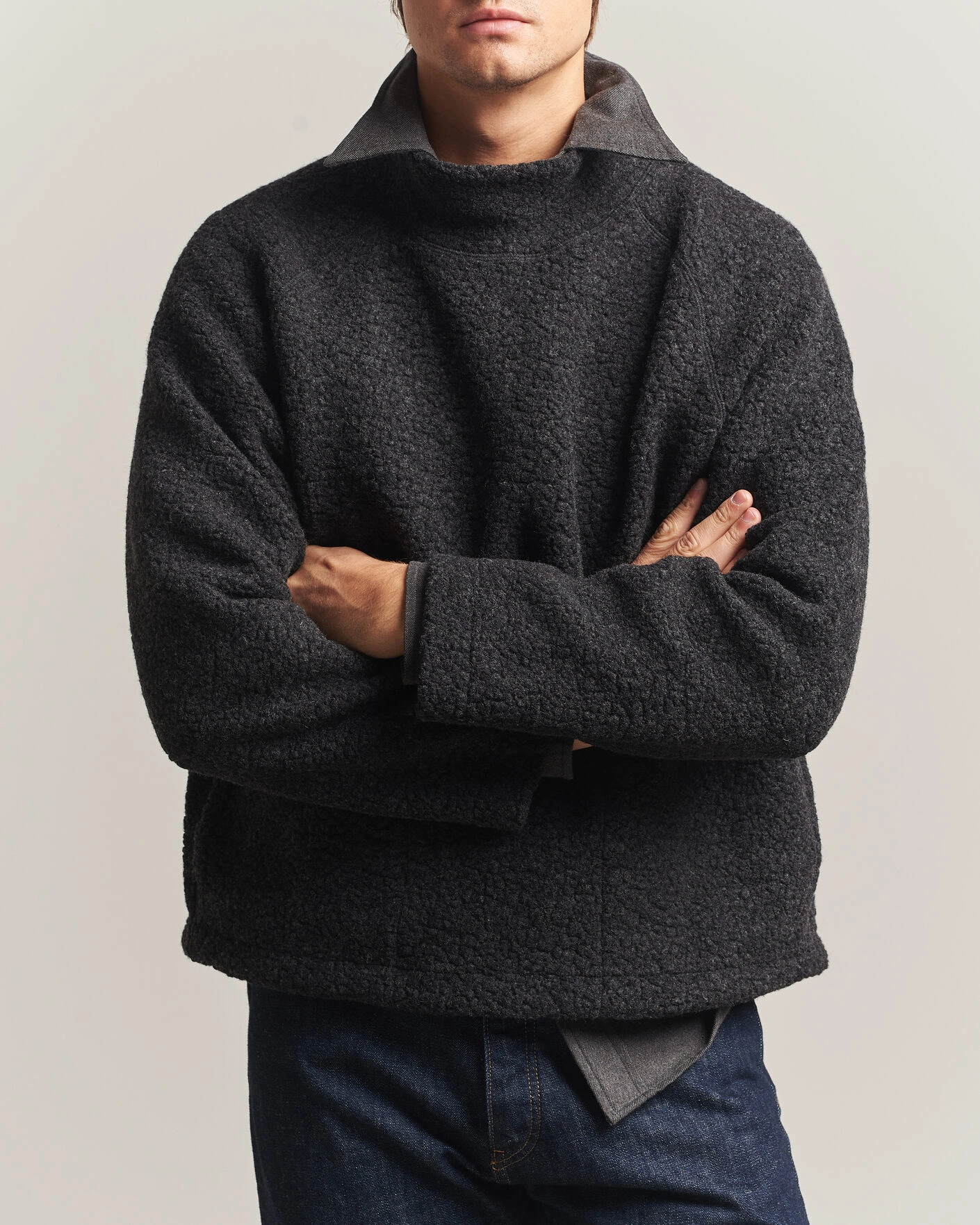 Herr | Tröjor | Drake's | Mock Neck Fleece Grey