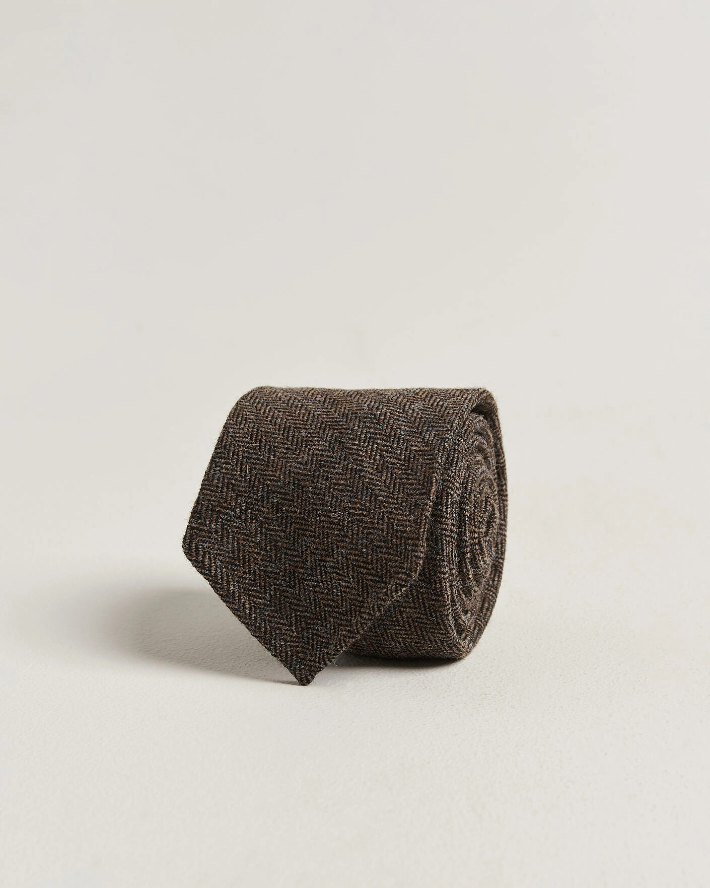 Herr | Slipsar | Drake's | Shetland Herringbone Tie Brown