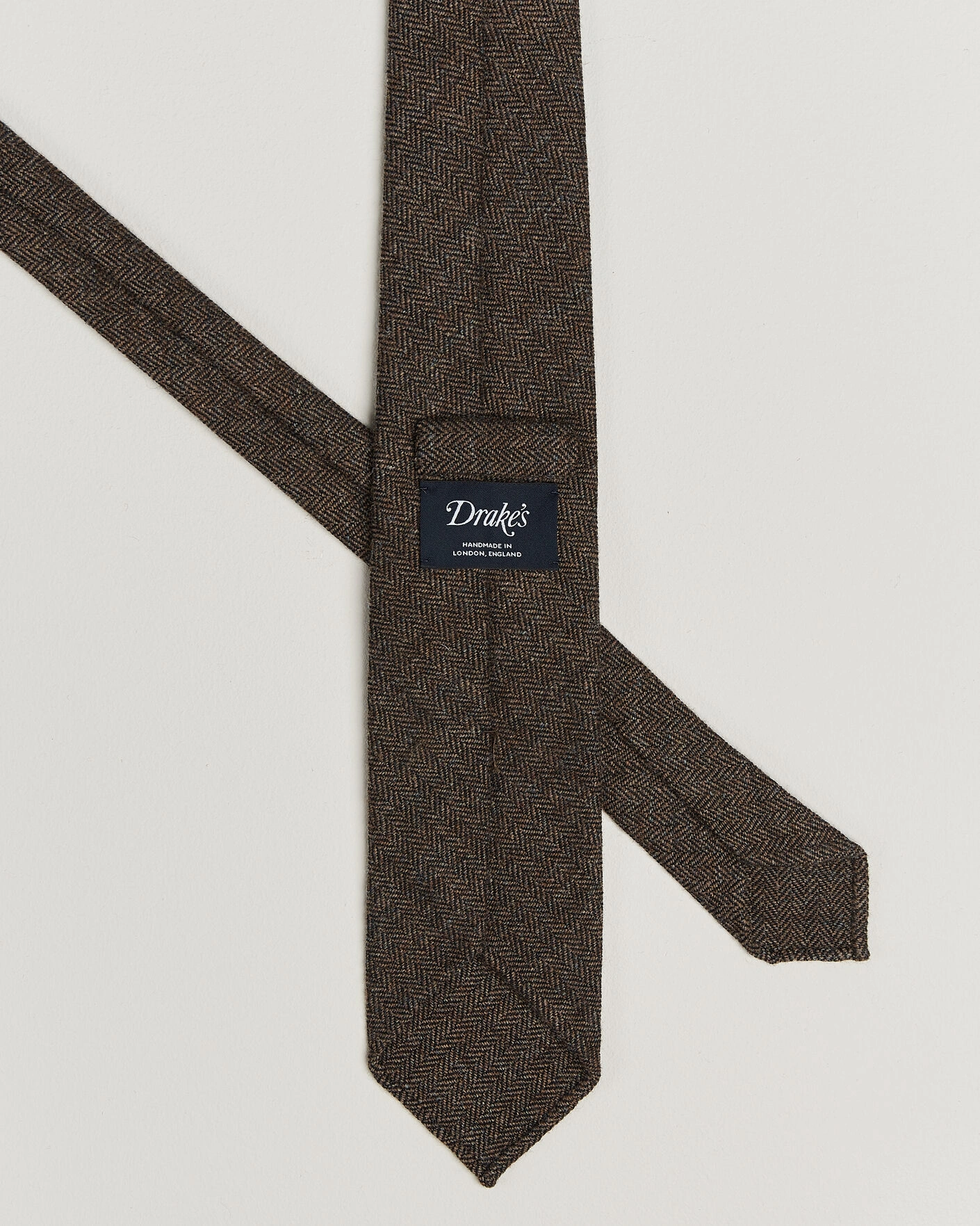 Herr | Slipsar | Drake's | Shetland Herringbone Tie Brown