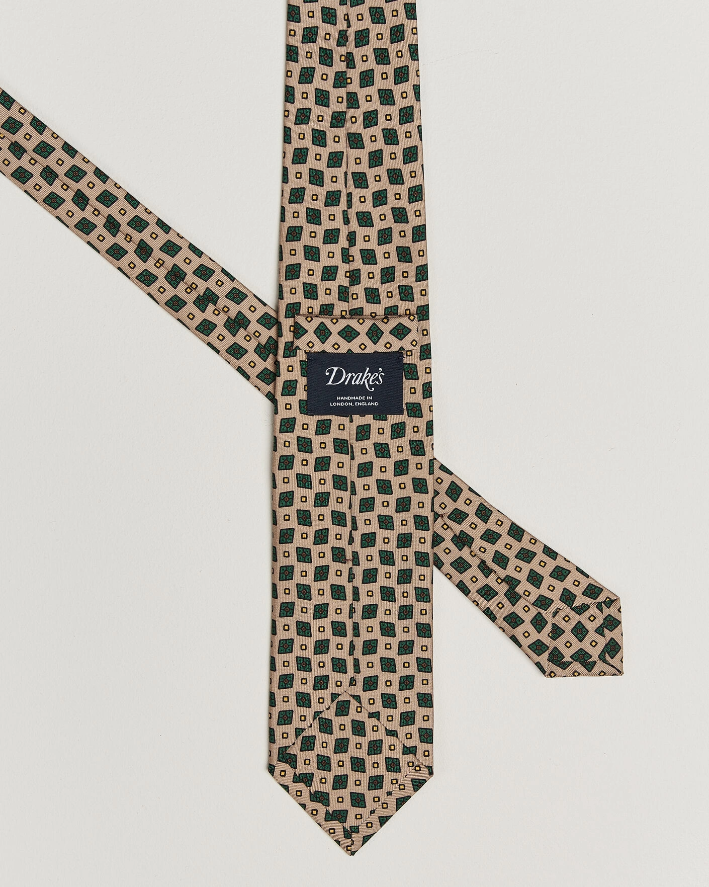 Herr | Slipsar | Drake's | Mini Diamond Dot Pattern Silk Tie Beige/Green