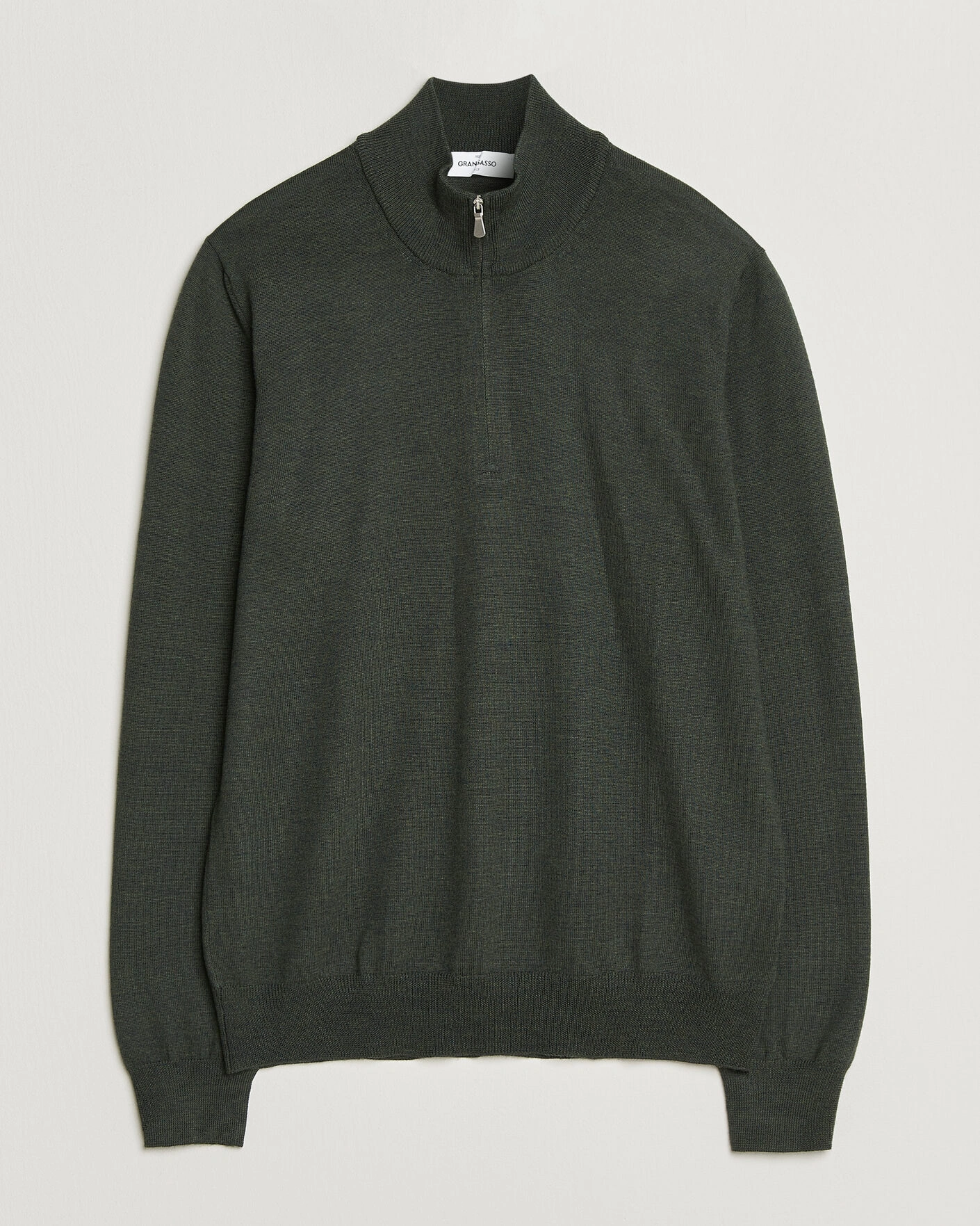 Herr | Tröjor | Gran Sasso | Merino Fashion Fit Half Zip Olive Melange