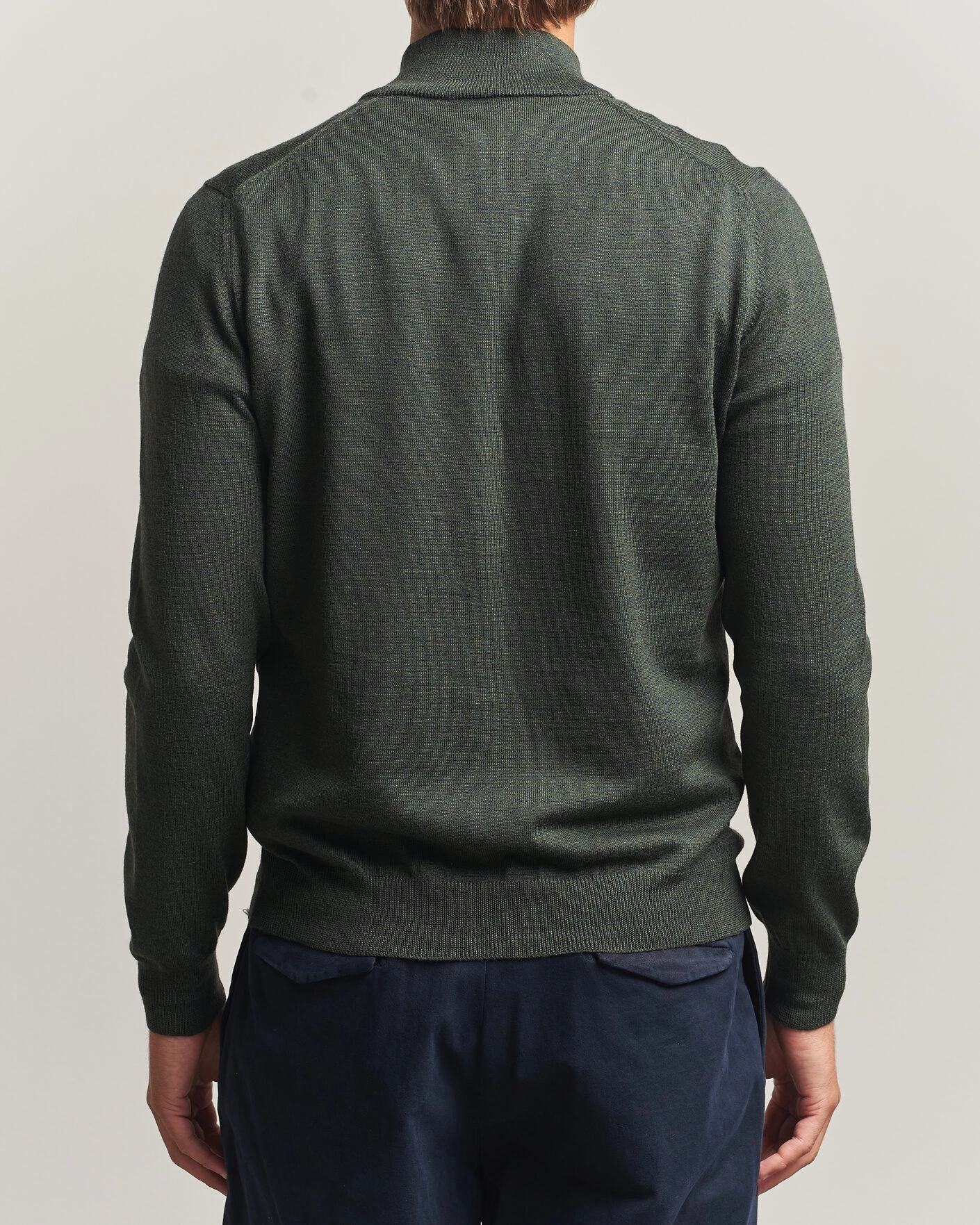 Herr | Tröjor | Gran Sasso | Merino Fashion Fit Half Zip Olive Melange