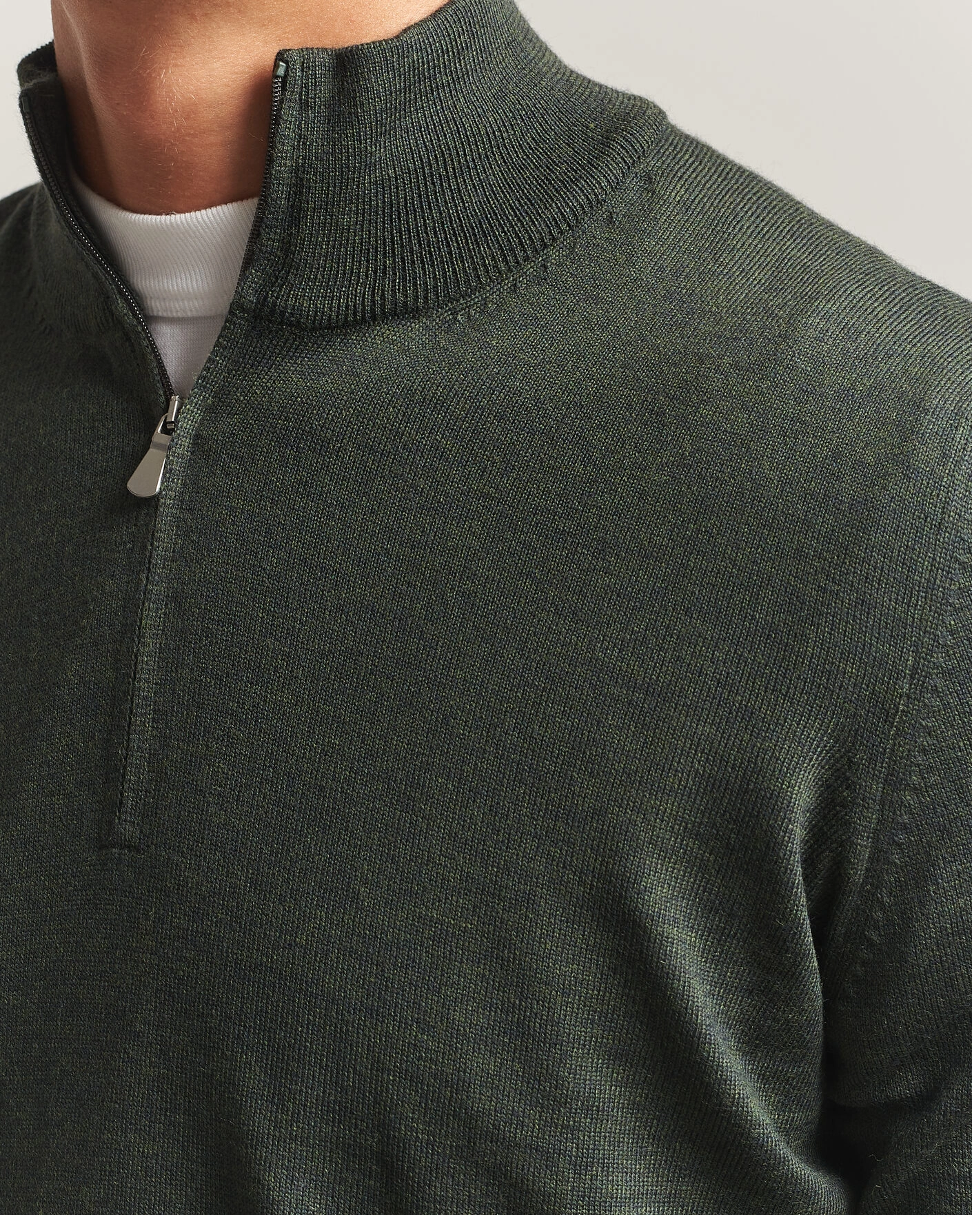 Herr | Tröjor | Gran Sasso | Merino Fashion Fit Half Zip Olive Melange