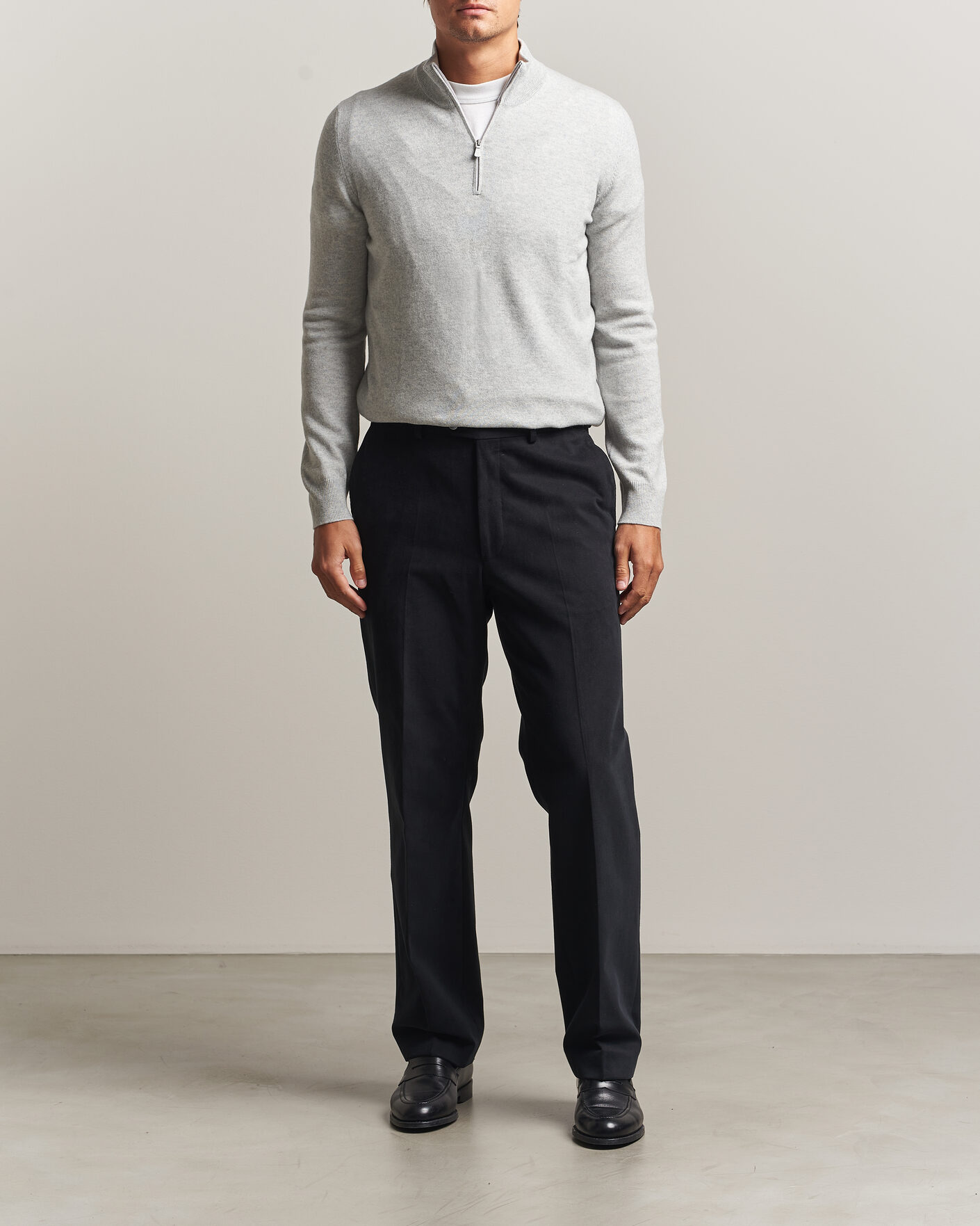 Herr | Tröjor | Gran Sasso | Wool/Cashmere Half Zip Light Grey Melange