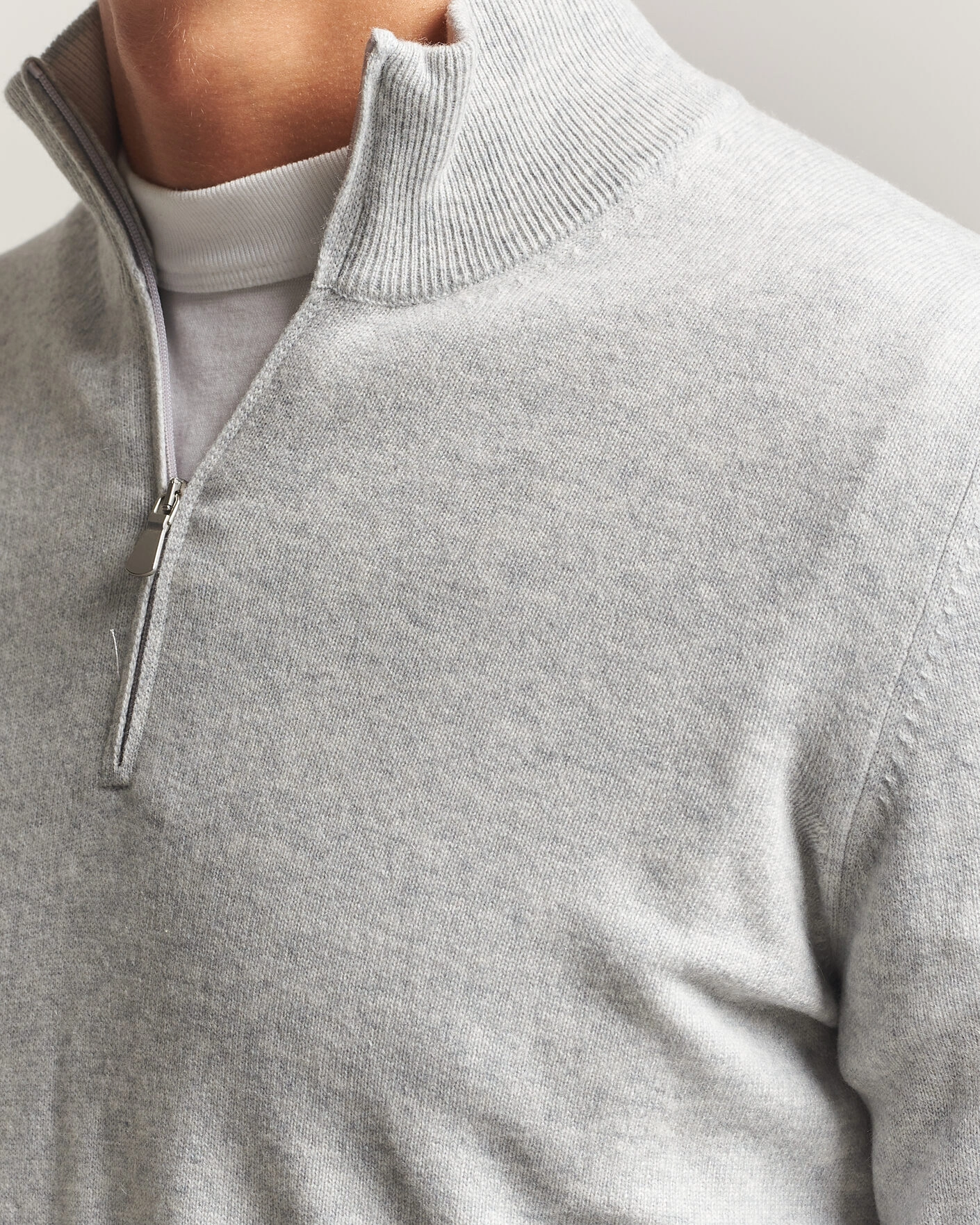 Herr | Tröjor | Gran Sasso | Wool/Cashmere Half Zip Light Grey Melange
