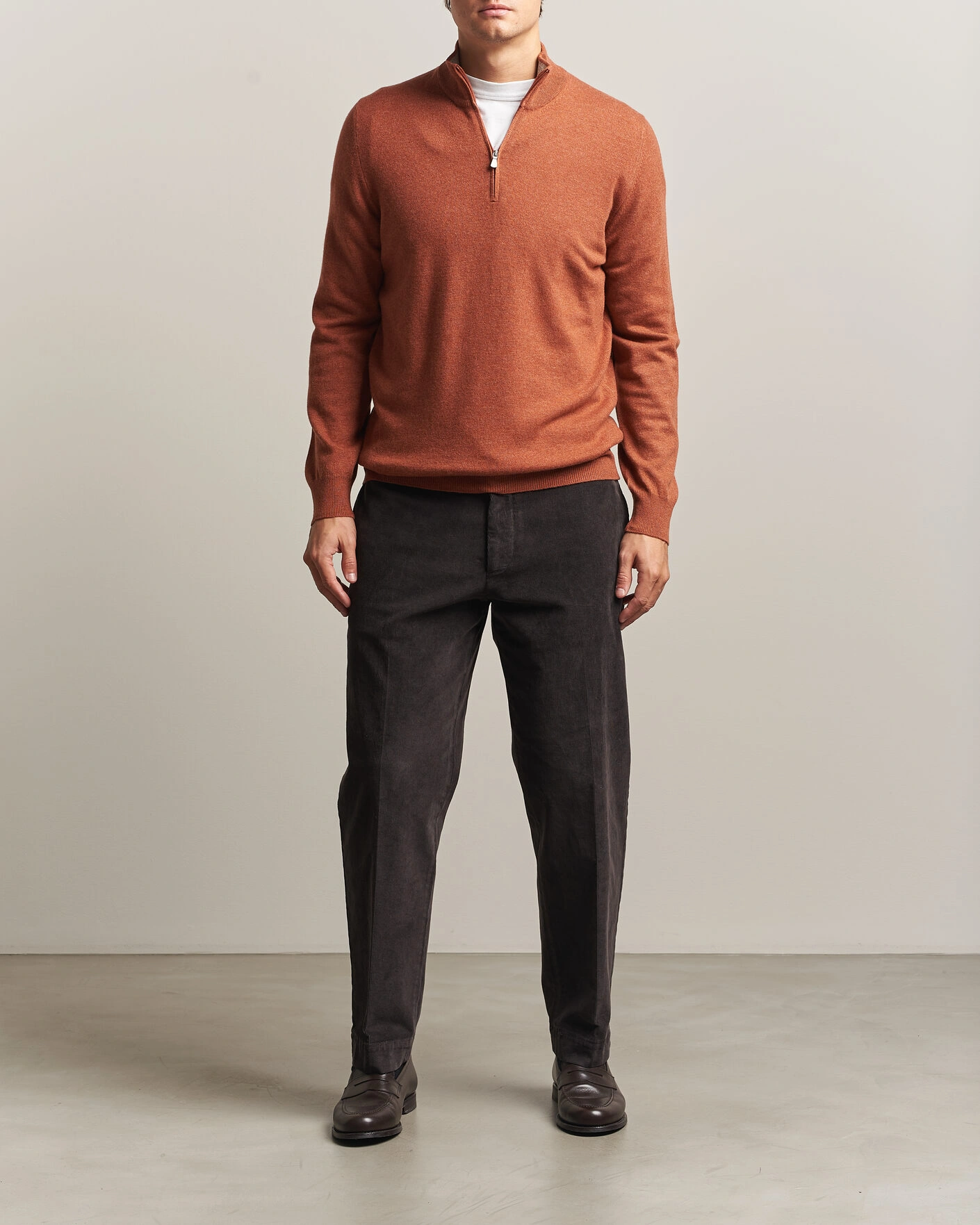 Herr | Tröjor | Gran Sasso | Wool/Cashmere Half Zip Rust Orange